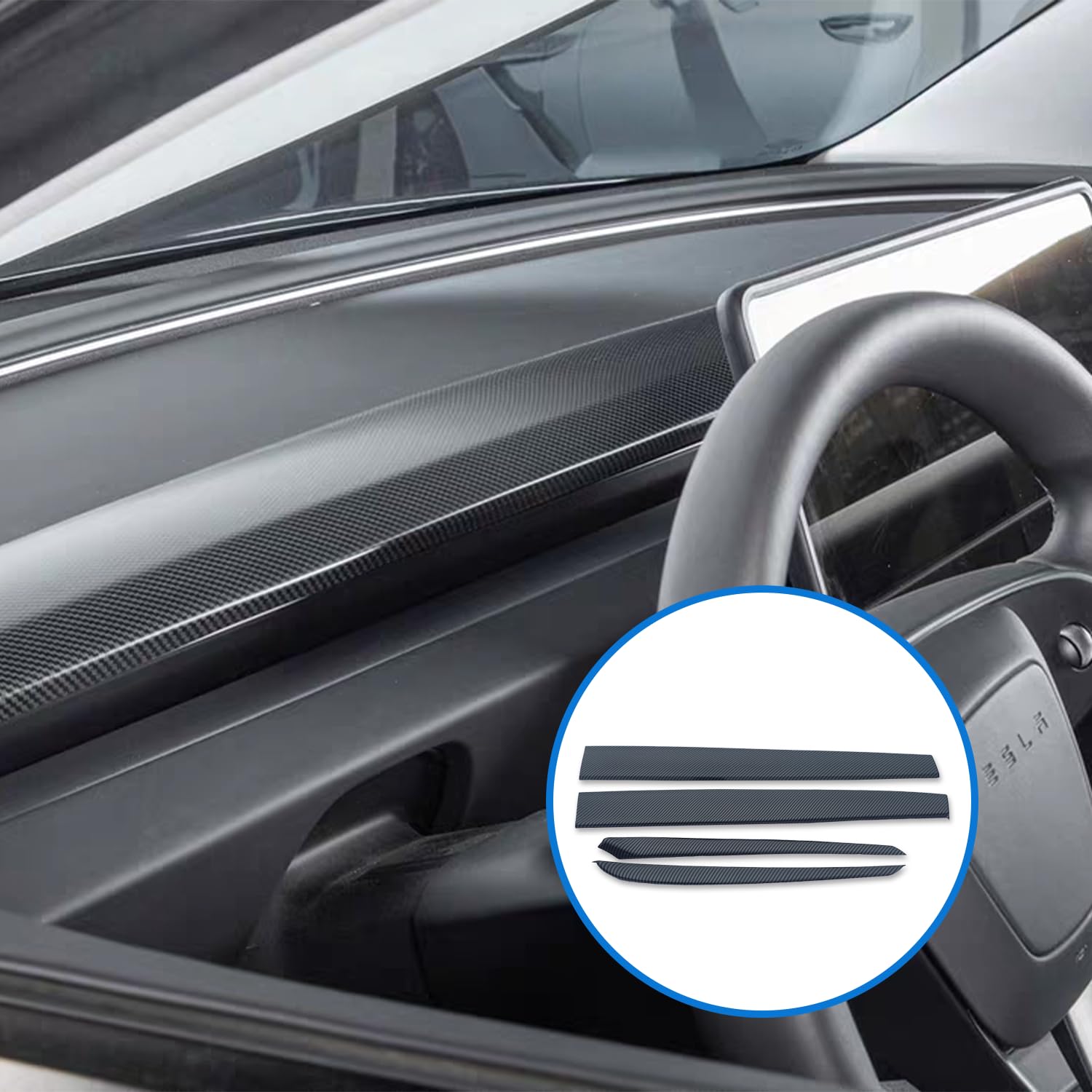 Tesla Model 3 / Y Dashboard Cover - Carbon Fiber Interior Mods Model Y 2023 - 2025.03 (Made In Usa) / Glossy Carbon Fiber - Foto 3