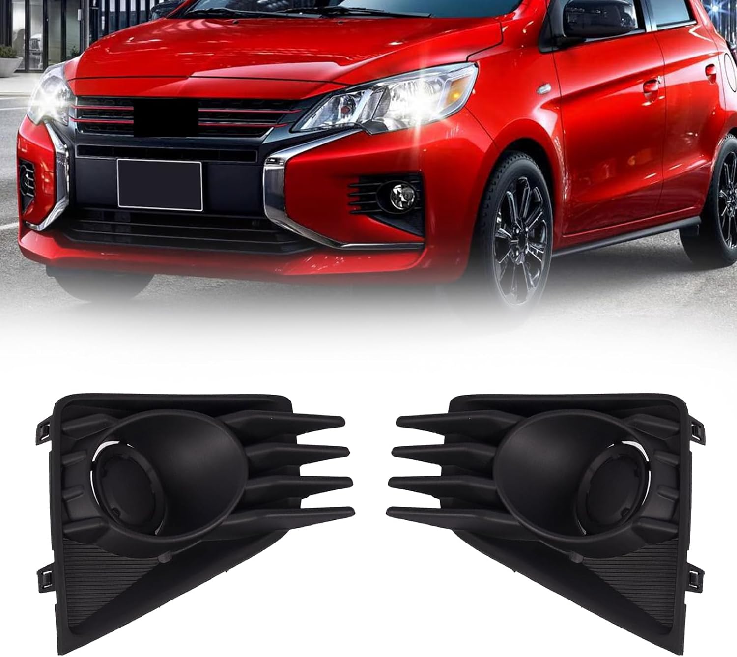 Fog Light Bezel Trim Compatible with 2021-2024 Mitsubishi Mirage/Mirage G4 Front Fog Lamp Cover Left Side Right Side Textured Black MI1039128 6400J656 MI1038128 6400J655 (Left+Right)
