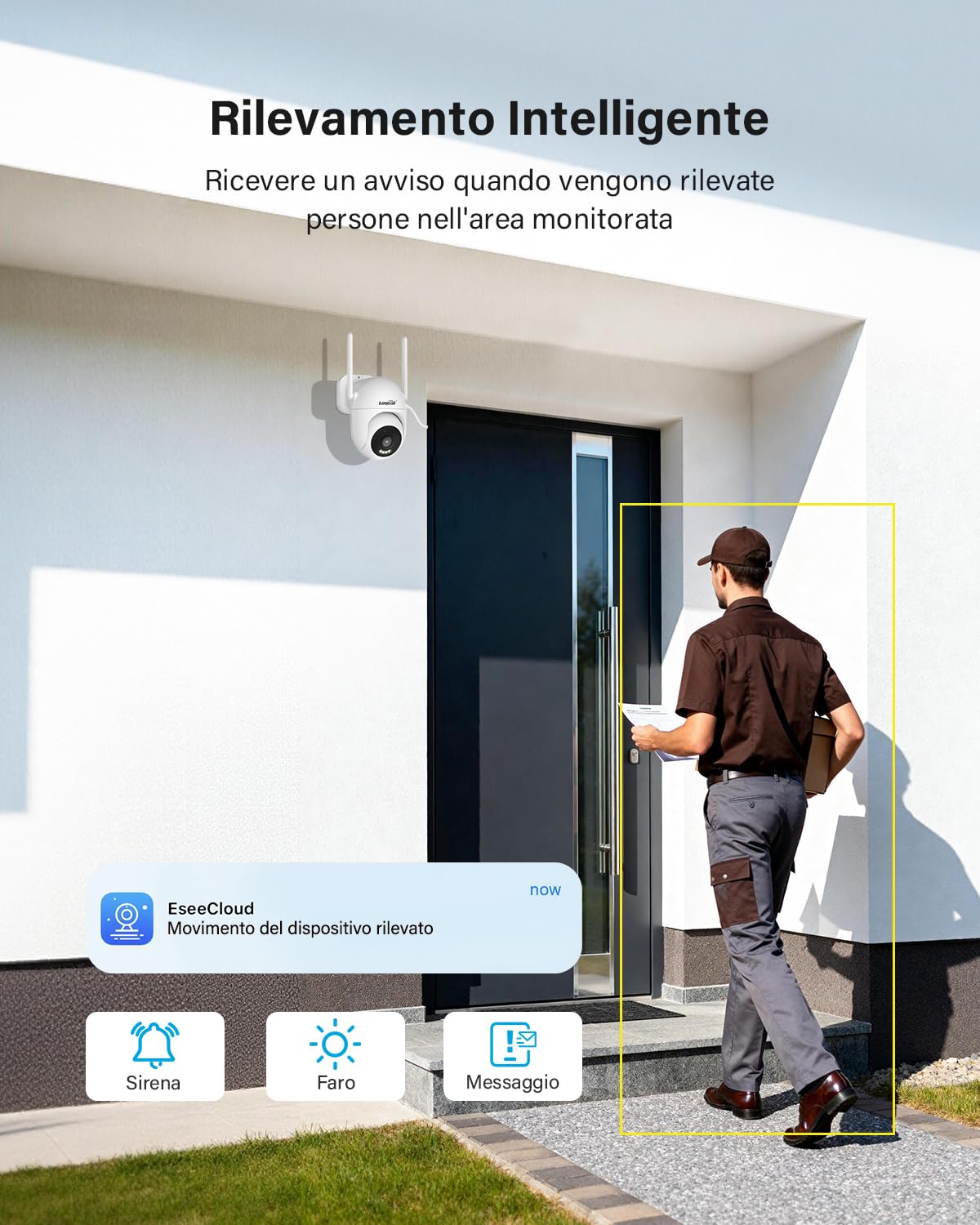 5MP Telecamera WiFi Esterno, Telecamera Aggiuntiva, Registrazione 24/7, Rilevamento Movimento, Tracciamento Automatico, Visione Notturna a Colori, Solo WiFi NVR, Eseecloud APP