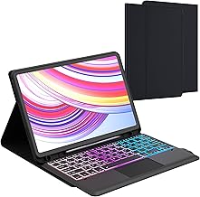 For Xiaomi Redmi Pad Pro 12.1 Inch 2024 Case with Keyboard: Xiaomi Pad POCO 12.1 2024 Keyboard with Touchpad & 3-Zozen-7-Colour Lighting - German QWERTZ Layout Keyboards Case with Pen Holder
