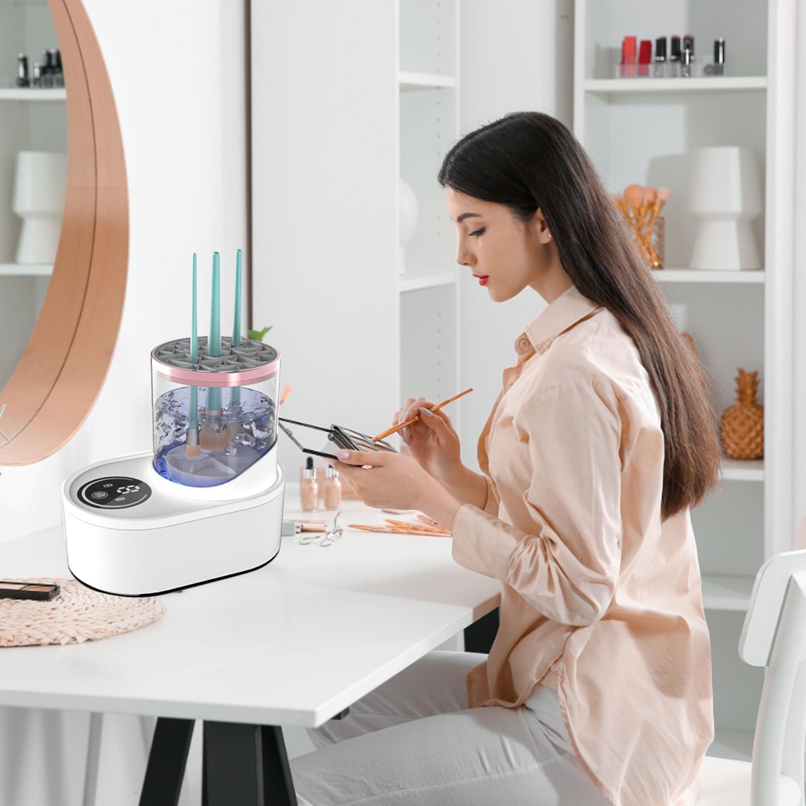 Pongnas 3 in 1 Electric Makeup Brush Cleaner, Dryer Machine Automatic USB Rechargeable with High Speed Rotating Waterflow for Home Use - Image 3