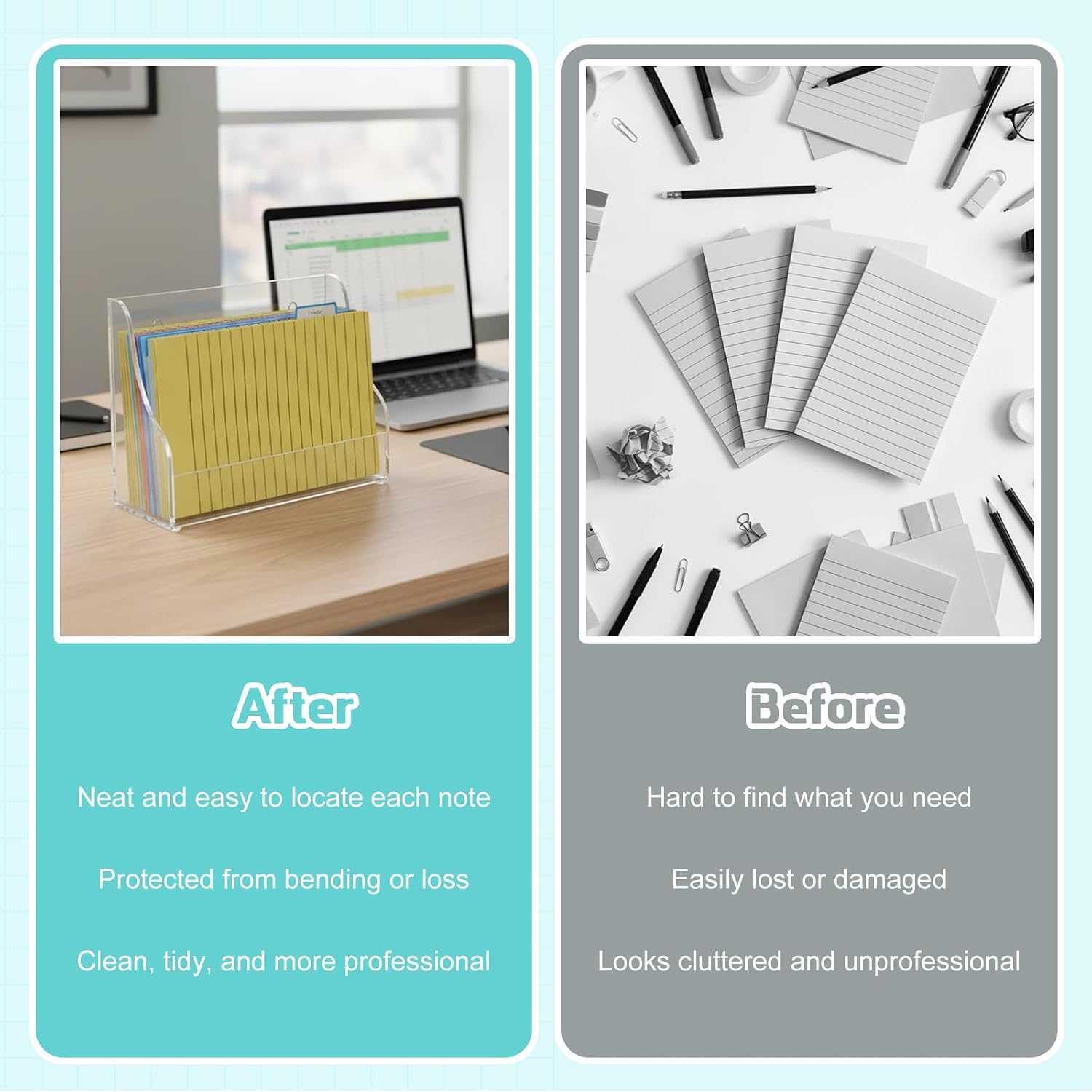Dunzoom 4 Pack 4x6 Index Card Holder, 2-in-1 Desk & Wall Mounted Acrylic Index Card Display Stand, Includes Screws & Anchors, Clear Notecard Postcard Recipe Organizer for Office, Business, Classroom