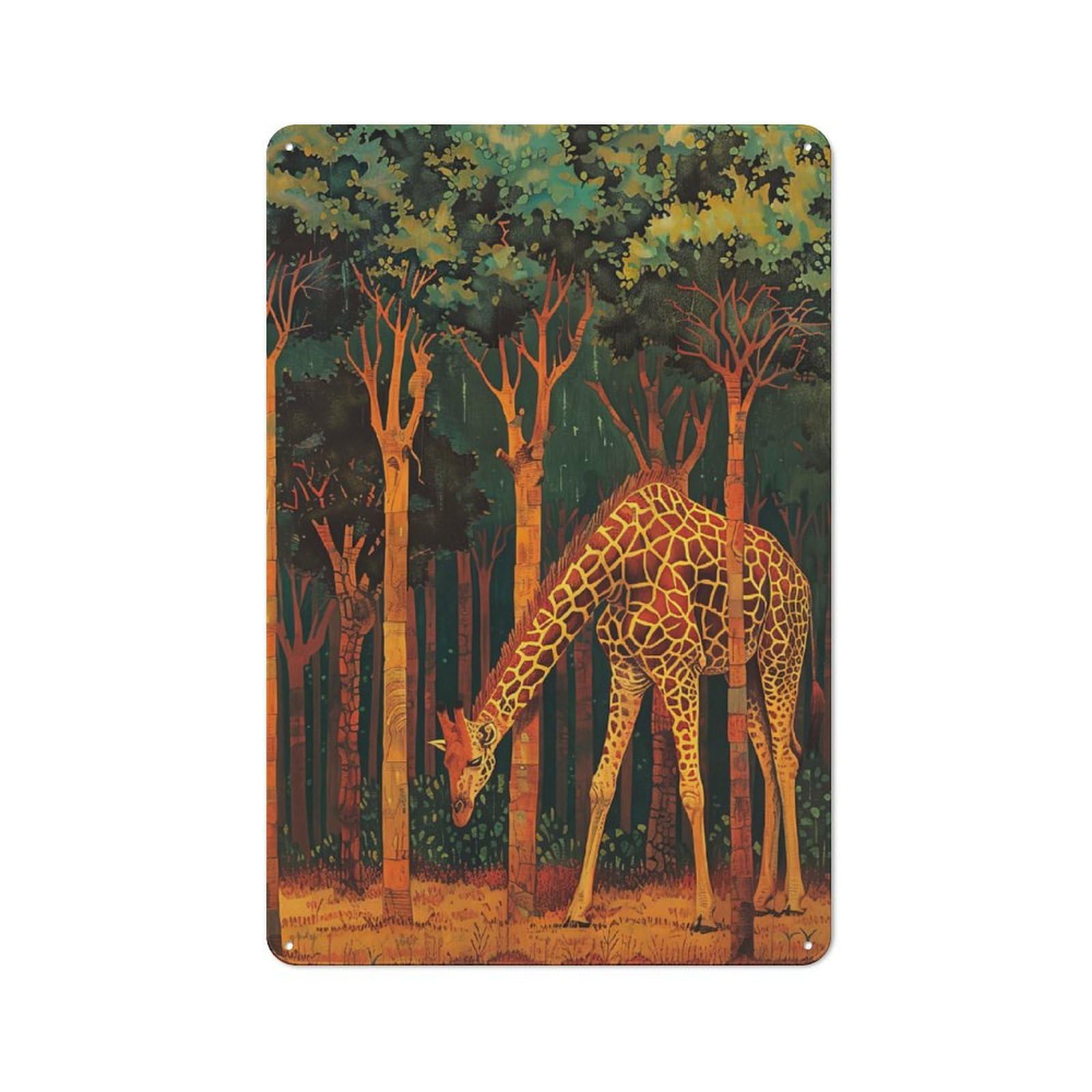 Junmoney Giraffe In Forest For Café Or Restaurant, Vintage Metal Sign 30X20cm, For Vintage Wall Decor Fans, For Cafés, Pubs And Restaurants