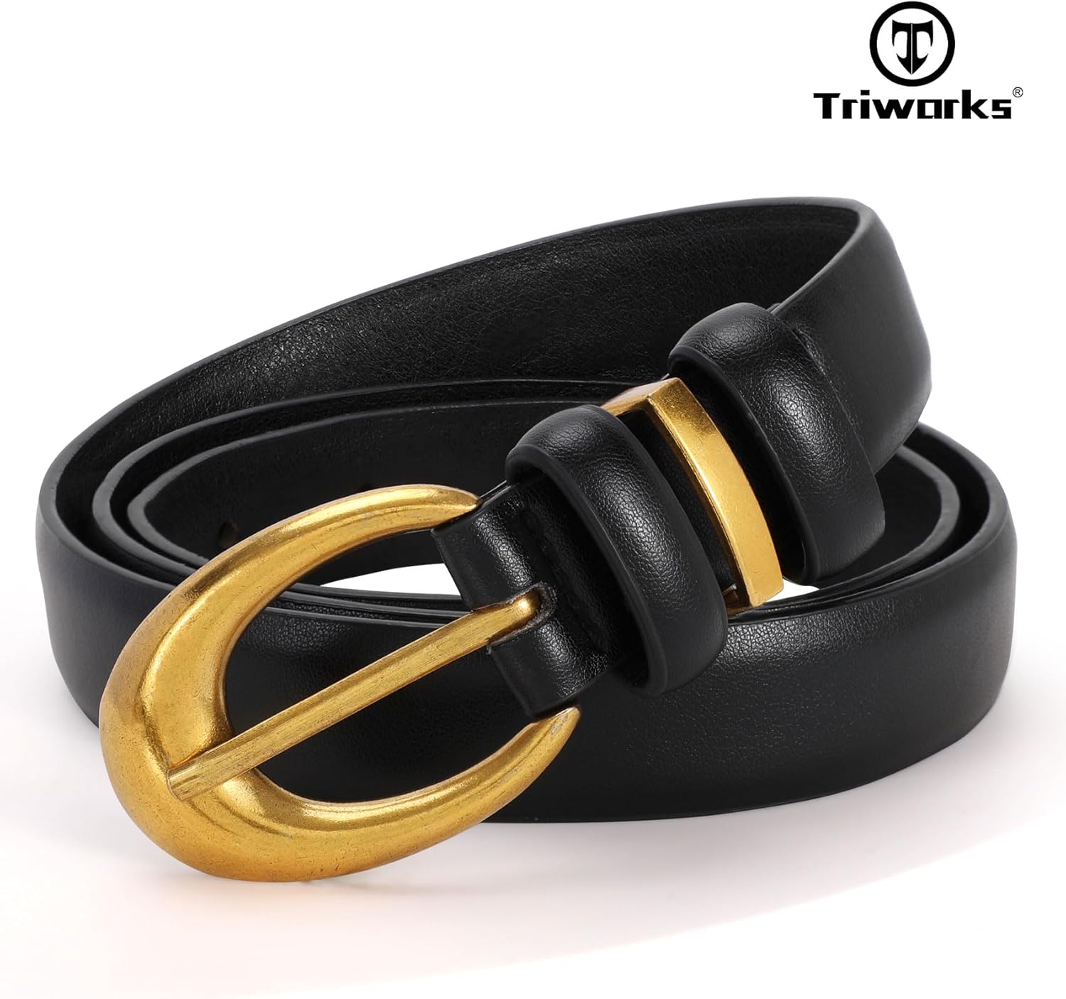 TRIWORKS 2 Pack Women Leather Belt for Jeans Pants Fashion Ladies Skinny Faux Leather Belt with Gold Buckle - Image 3