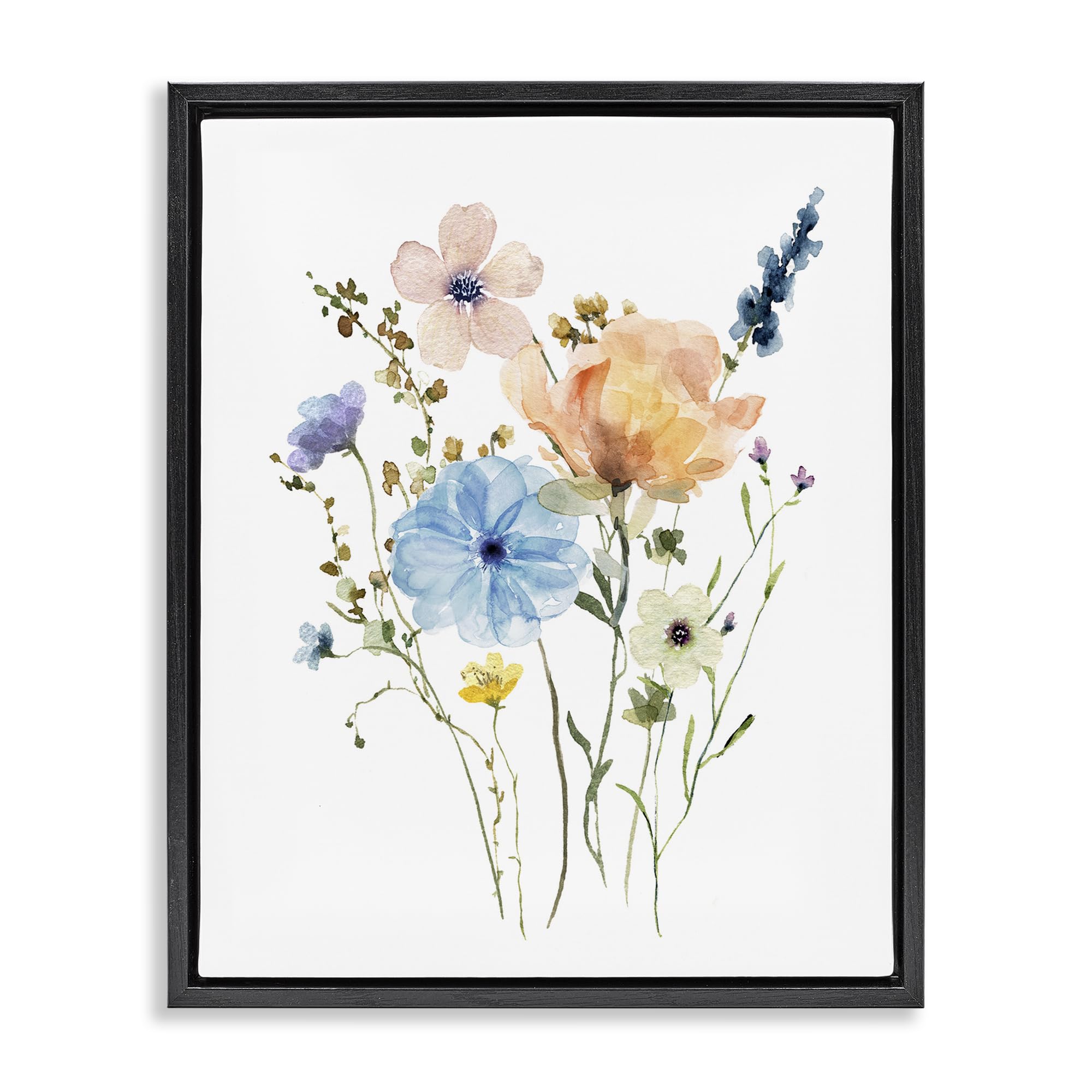 Stupell Industries Jet Black (Matte) Wildflower Sprig Botanical, 16 X 20 Inch Canvas In Floater Frame