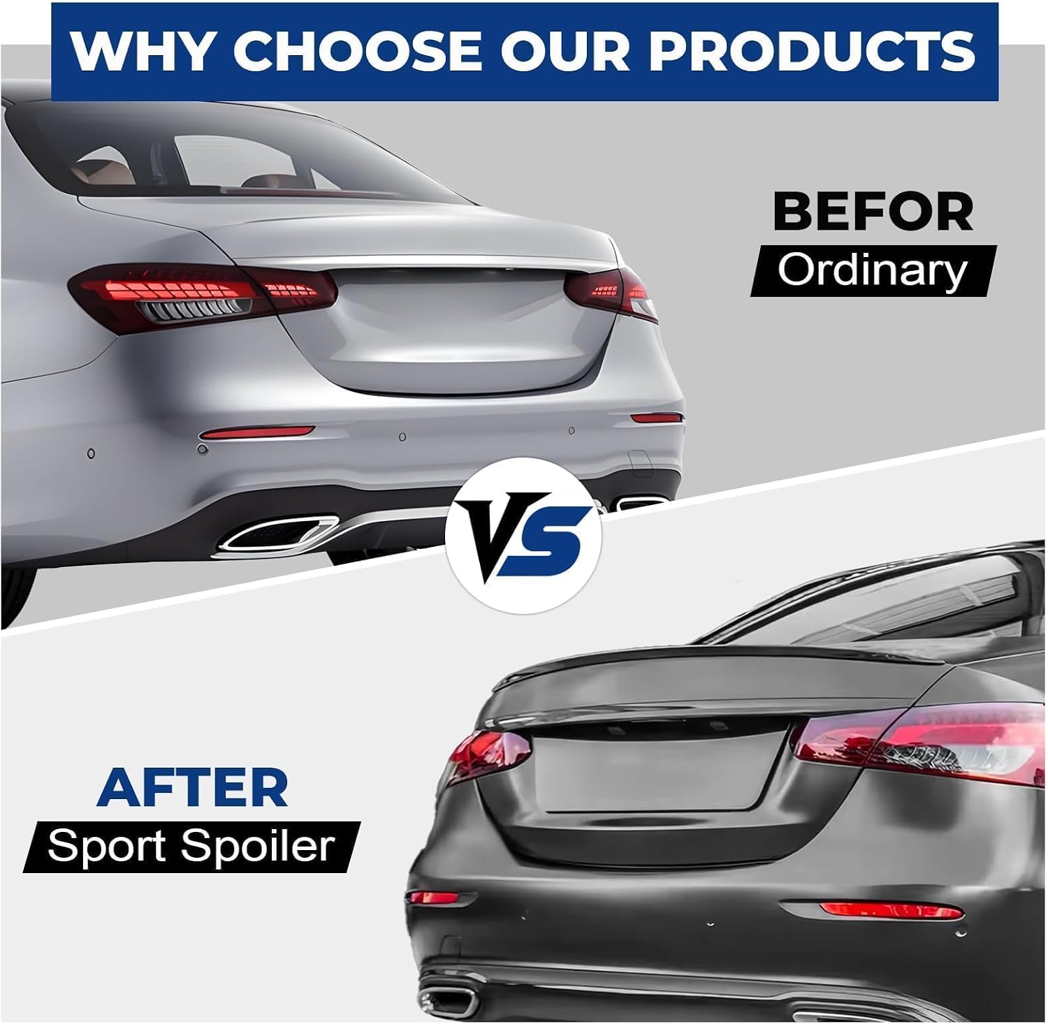 Rear Spoiler Fit for 2017-2023 Mercedes E-Class E300/ E350/ E400/ E450/ W213 4-Door Sedan, Sporty Style Decklid Tail Trunk Lip Wing Accessories Without Drilling Gloss Black