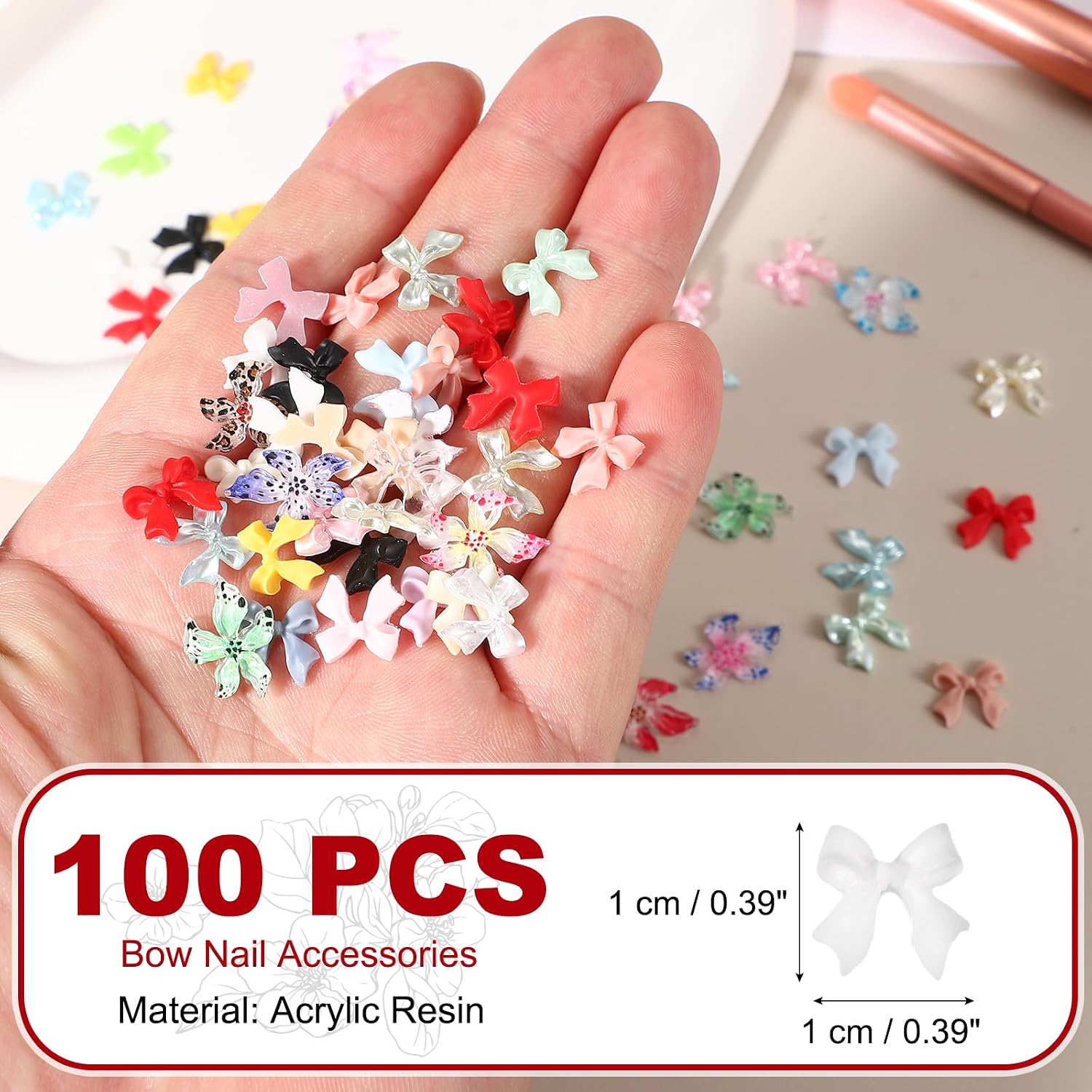 Nail Bows, 3D Flowers for Nails Acrylic Resin Bows Art Accessories - Fitting for (DIY Manicure - Tips Decoration - Women and Girls) 100 Pcs & White image 2