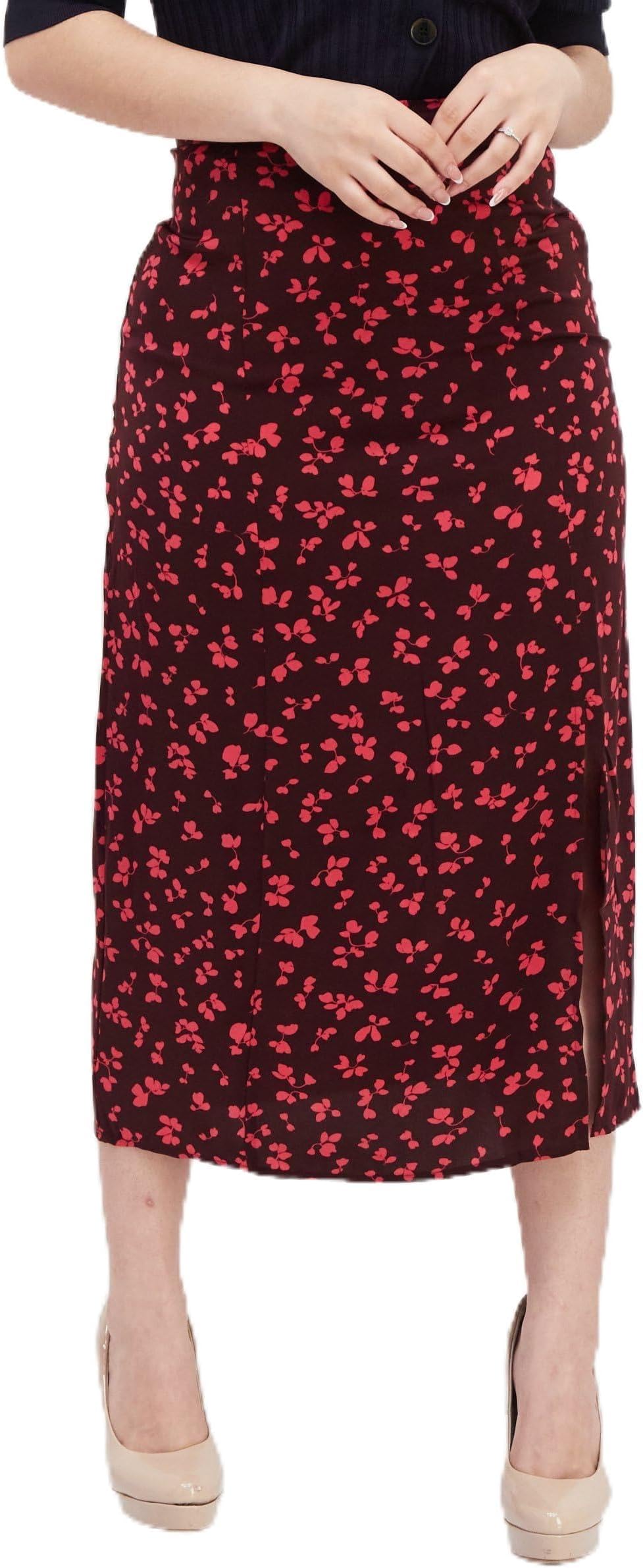 Women Floral Pattern Midi Skirts, Multicolor L