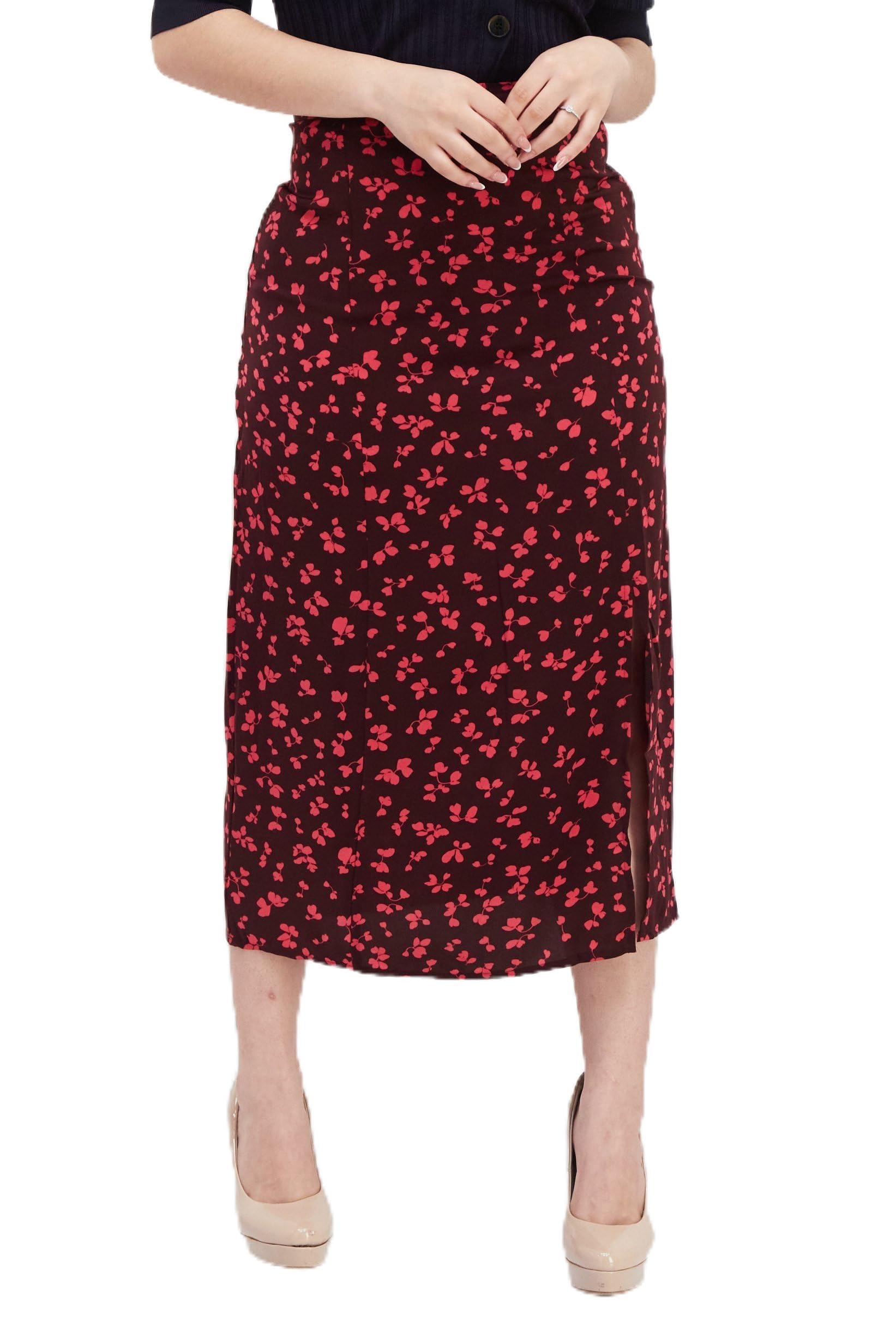 Women Floral Pattern Midi Skirts, Multicolor L