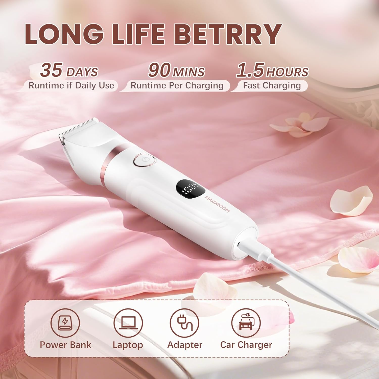 MAXGROOM Bikini Trimmer Women, 3-in-1 Painless Electric Razor for Pubic Hair, Waterproof Cordless Lady Shaver with LED Light, Travel Pouch & Easy Cleaning - Image 8