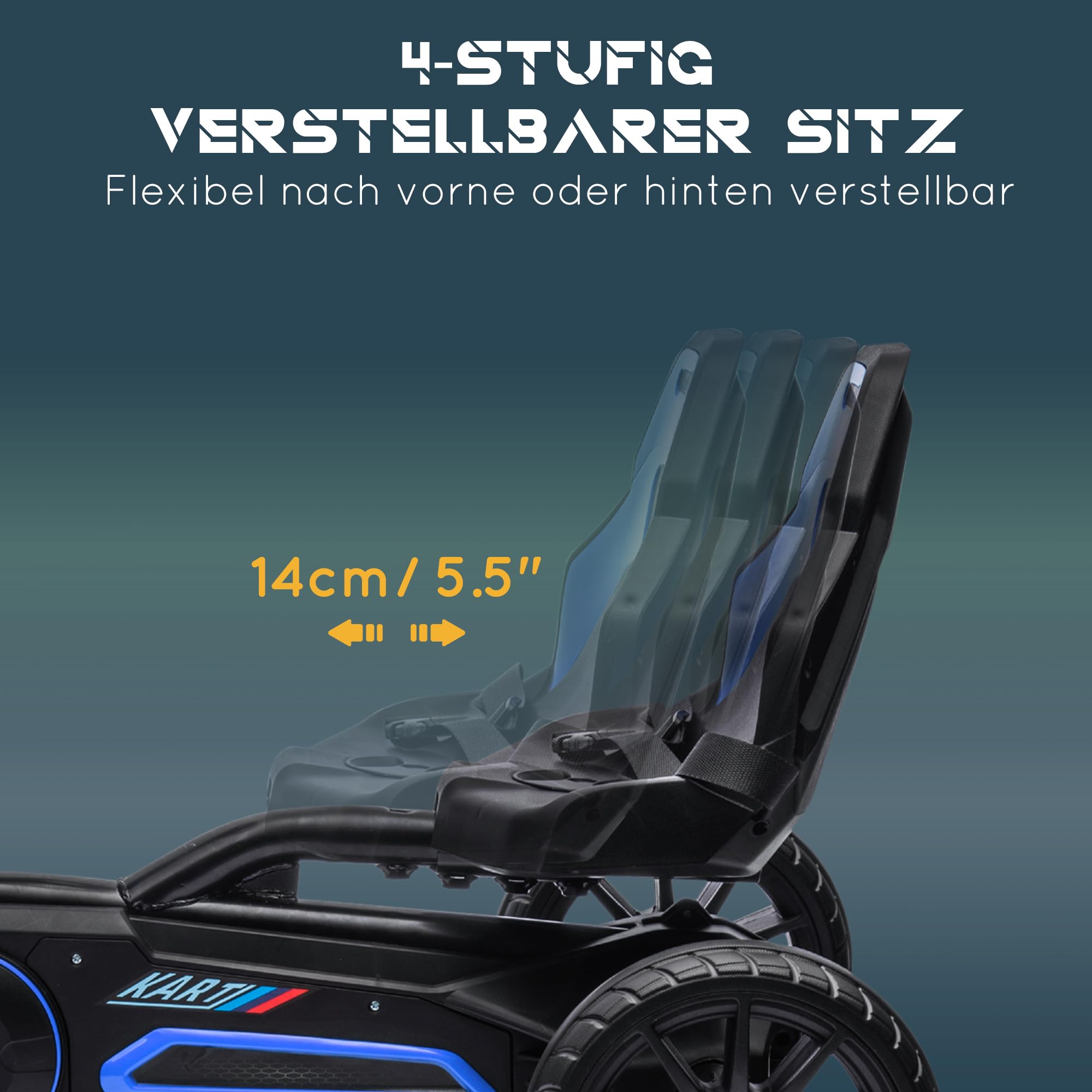 HOMCOM Kart pédales Enfant Voiture Course siège réglable Frein Main Bleu