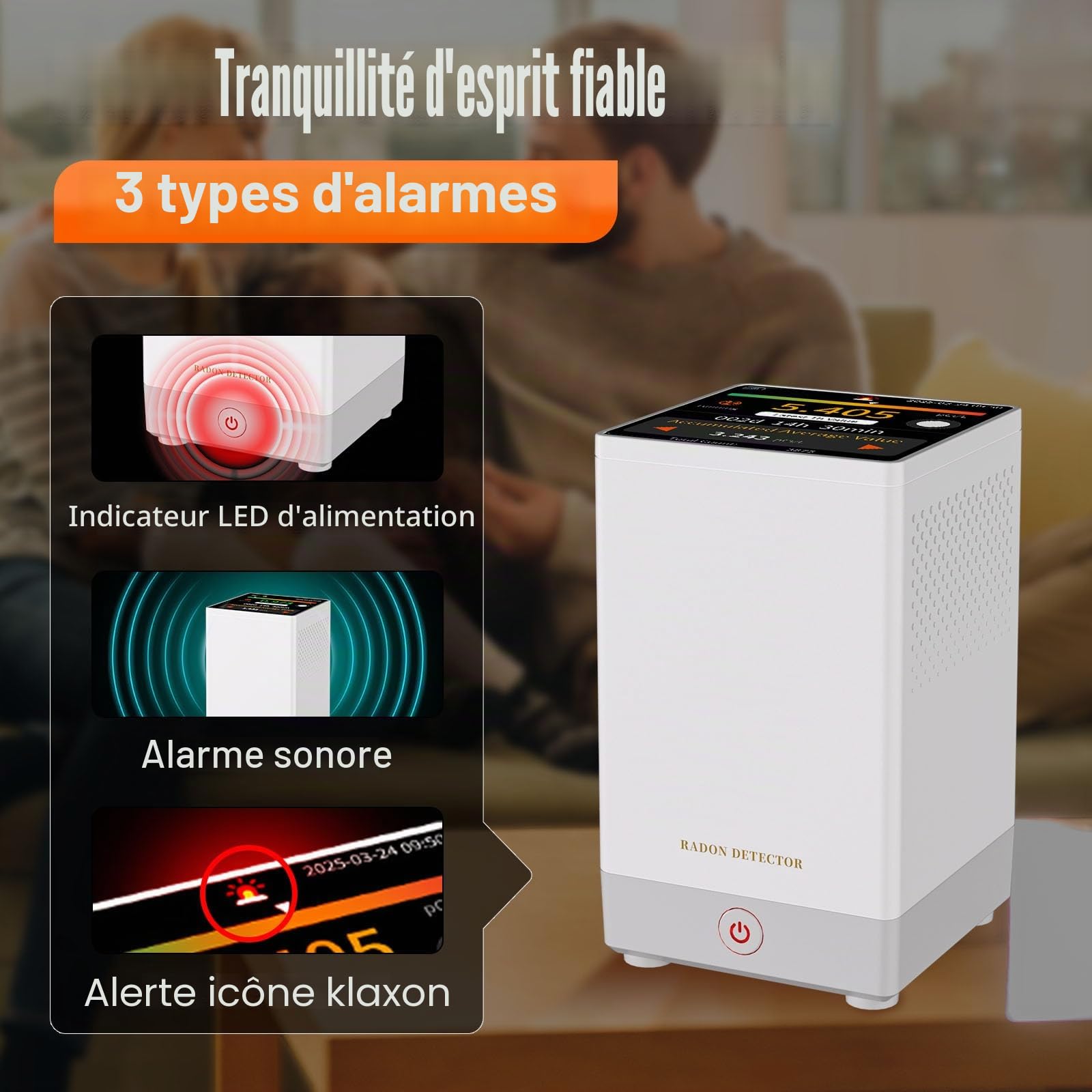 RM-73 Détecteur de Radon, avec Alarme sonore et visuelle, écran Couleur LCD Tactile, pour la Surveillance à Long Terme du Radon dans la Maison, en Bq/m³ ou pCi/L.