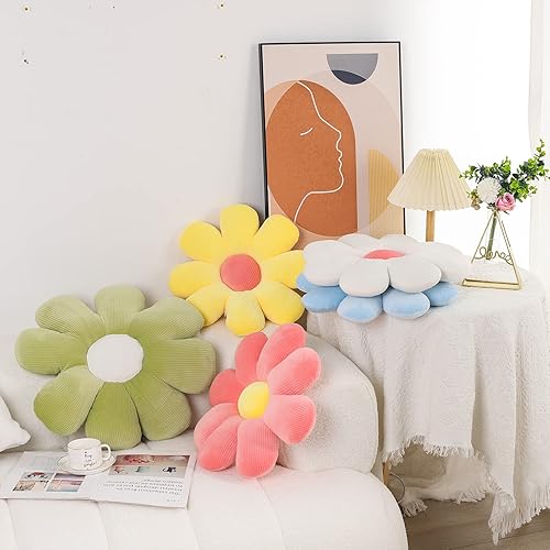 Miniatura 5 de Getmo Resin 3 cojines de suelo con forma de flor, cojín de asiento de margarita, bonita decoración de habitación, almohadas de piso de felpa para
