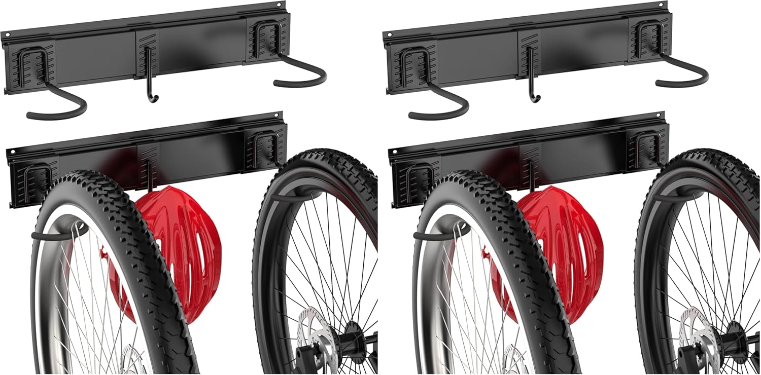 Ultrawall Bike Rack, Garage Bike Rack Wall Mount for 2 Bicycle and 1 Helmet, Heavy Duty Bike Storage for Home Space Saving Holds Up to 100lbs
