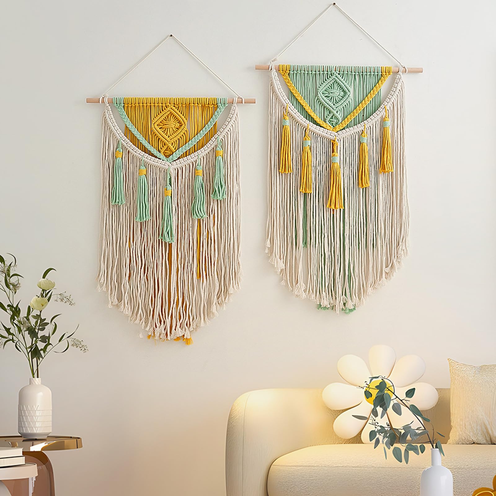 YHXBD Boho makrama wisząca na ścianę, ręcznie tkana bawełniana lina gobelin bohema kolorowy chorągiewki baner dekoracja ścienna do sypialni salonu, A-01, 50 x 70 cm