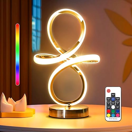 Lámpara de mesa moderna, lámpara de mesa LED para dormitorio, 7 colores, 20 modos de luz, RGB y blanco cálido, lámpara de escritorio LED regulable