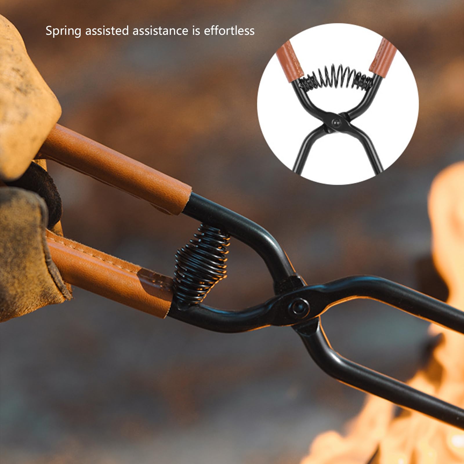 Pinzas de carbón de acero al carbono para exteriores, picnics, camping, carbón vegetal, chimeneas, pinzas de metal para camping