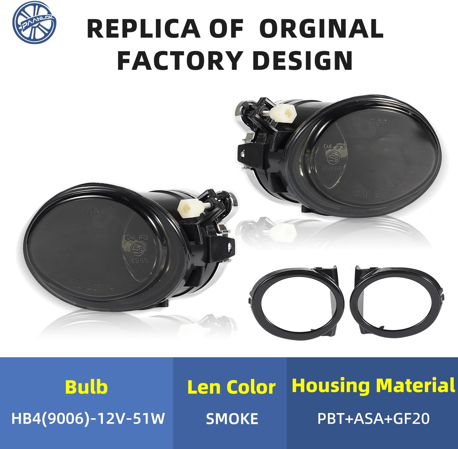 Fog Lights for BMW E46 3 Series & M3 (2001-2006) - Direct Fit 320i/325i/330i w/Sport Package & M-Tech Aero, Fog Lamps Replacement | SAE/DOT (Smoke)
