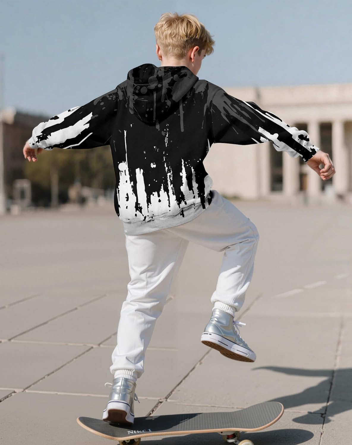 uideazone Boys Hoodies for Kids 3D Graphic Printed Hooded Sweatshirt Pullover Hoody with Pockets 6-16 Years 14-16 Years Black Graffiti image 4 of 4 B0FJBWYXSP