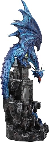 Miniatura 5 de Ebros Gift Gran dragón elemental de agua azul guardián acual en castillo de las montañas rocosas estatua decorativa con luz nocturna LED que cambia