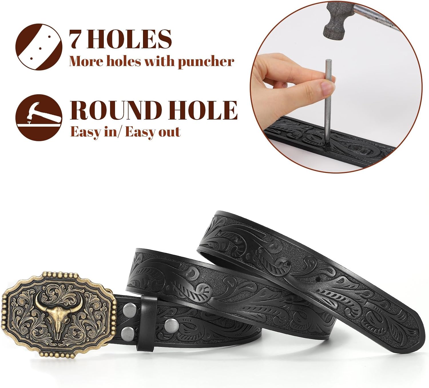 Bolo Tie and Western Belts for Woman Men,Fit for 42"-44" Wasit