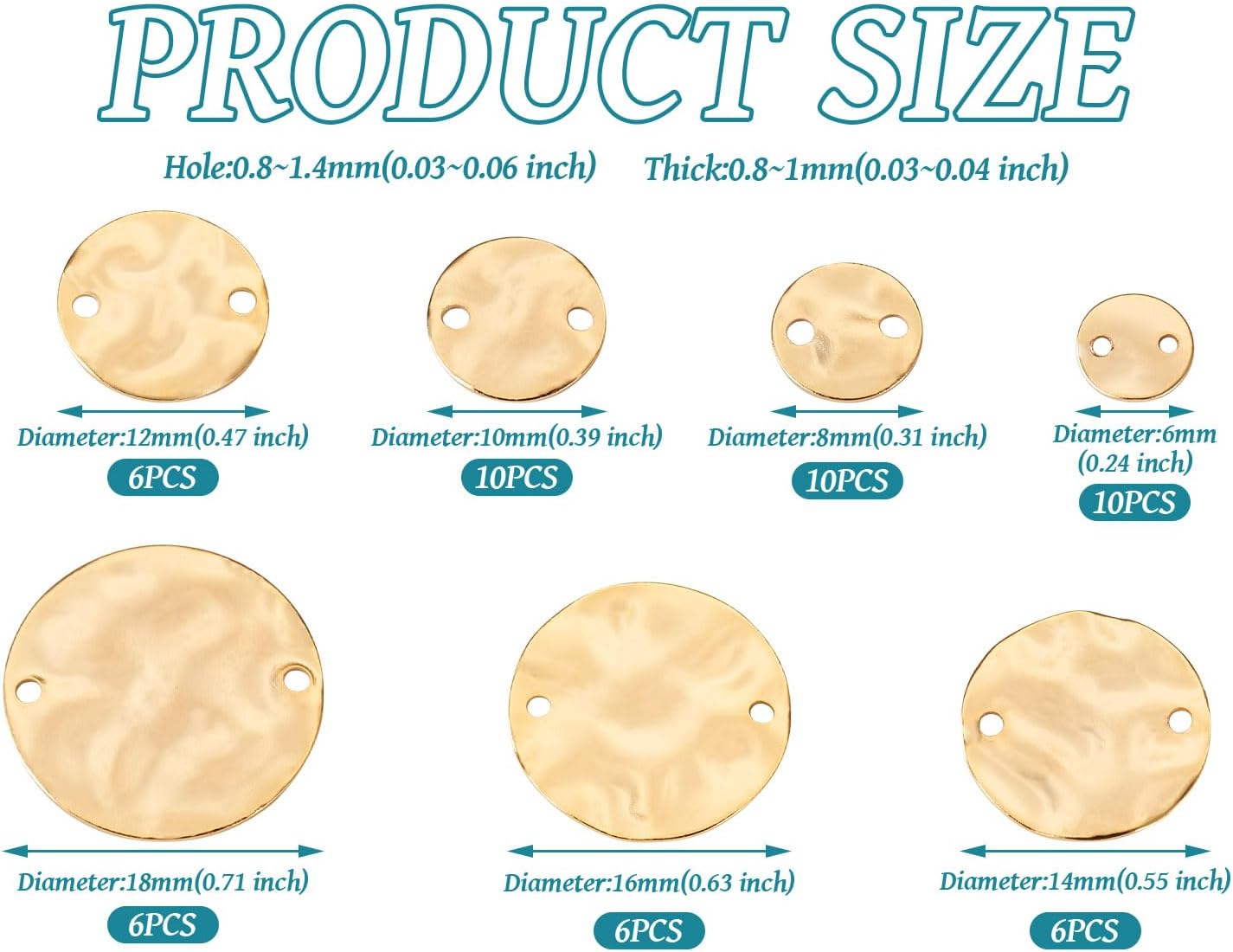 Beadthoven Assorted Sizes Colors Brass Flat Round Link Connectors for Bracelet Earrings Textured Metal Disc Link Charm Pendants Connectors for DIY Jewelry Making Craft Findings Gold/Silver/Platinum - Image 3