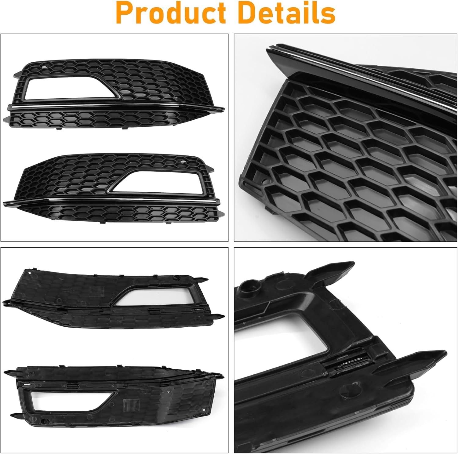 Compatible with Audi A4 B8.5 S4 2013-2015 Fog light Cover Grille,Front Bumper Left Driver & Right Passenger Side Fog Light Bezel Housing Trim,Replacement for 8K0807681L,8K0807682L,Black(1Pair)