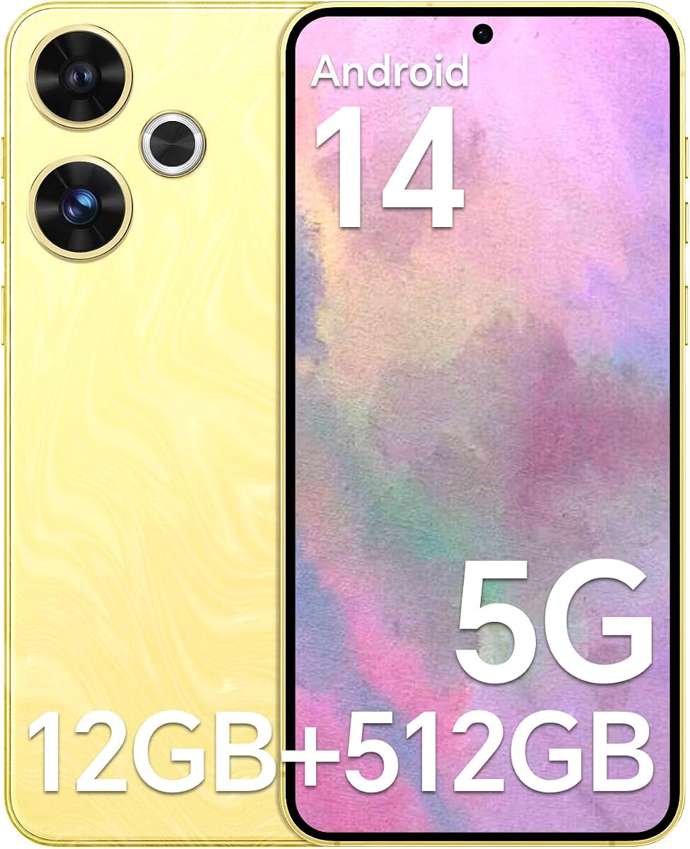 5G Unlocked Phones, H19 Android Smartphone, Android 14 Unlocked Cell Phone, 6.8" HD Screen, Snapdragon 888, 12GB+512GB, 48+108MP Camera, 5000mAh Battery, Dual SIM, GPS, WiFi