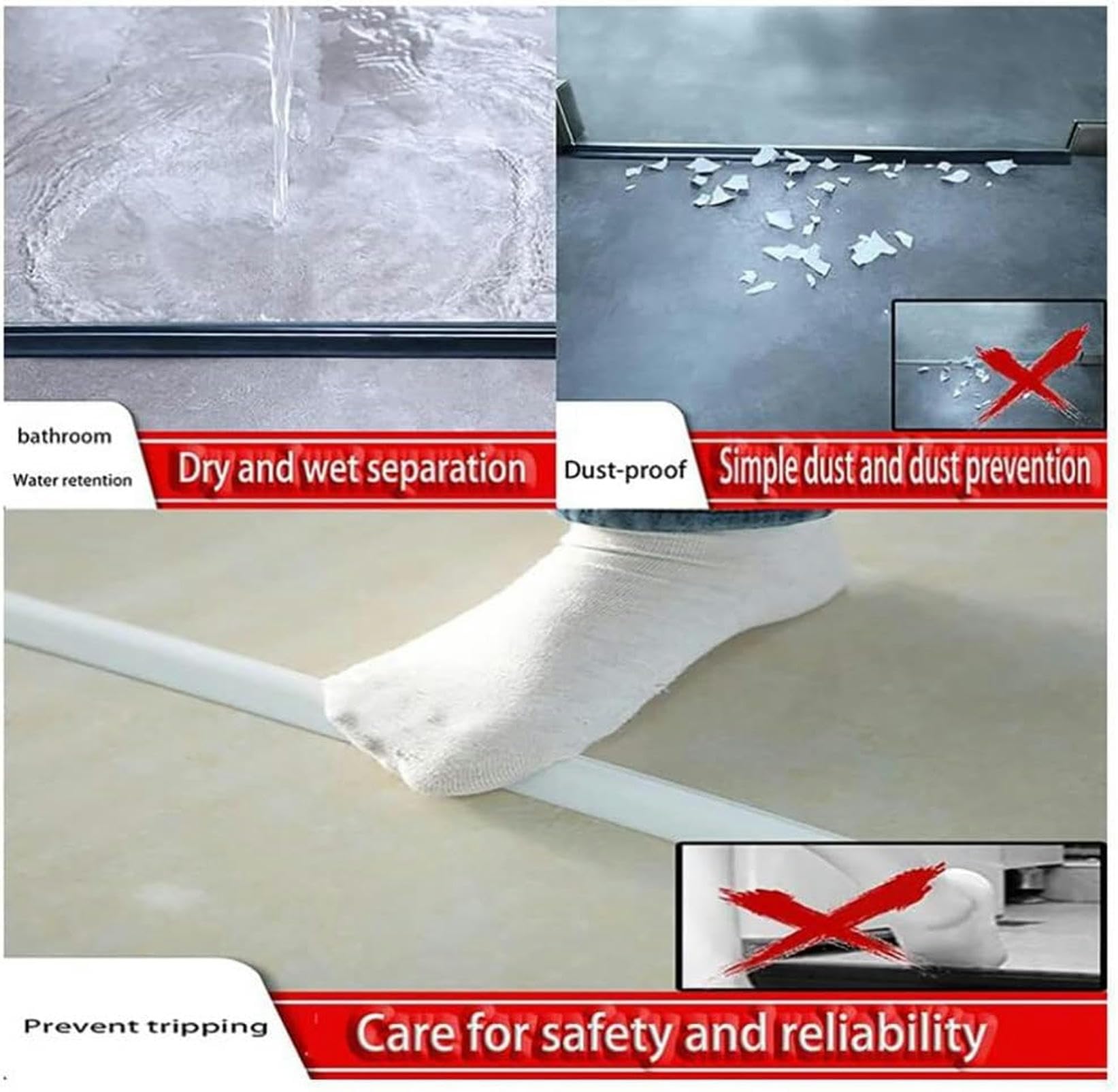 Striscia di tenuta per piatto doccia, striscia di ritenuta dell'acqua pieghevole, striscia di arresto dell'acqua per pavimento in silicone per doccia, mantiene l'acqua all'interno della sogl