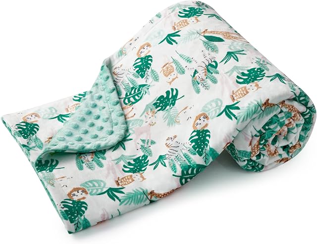 DAYSU Baby Blanket, Silky Soft Micro Fleece Baby Blanket with Dotted Backing, Printed Animal Throw Blanket for Boys and Girls, Jungle, Green, 101x76cm