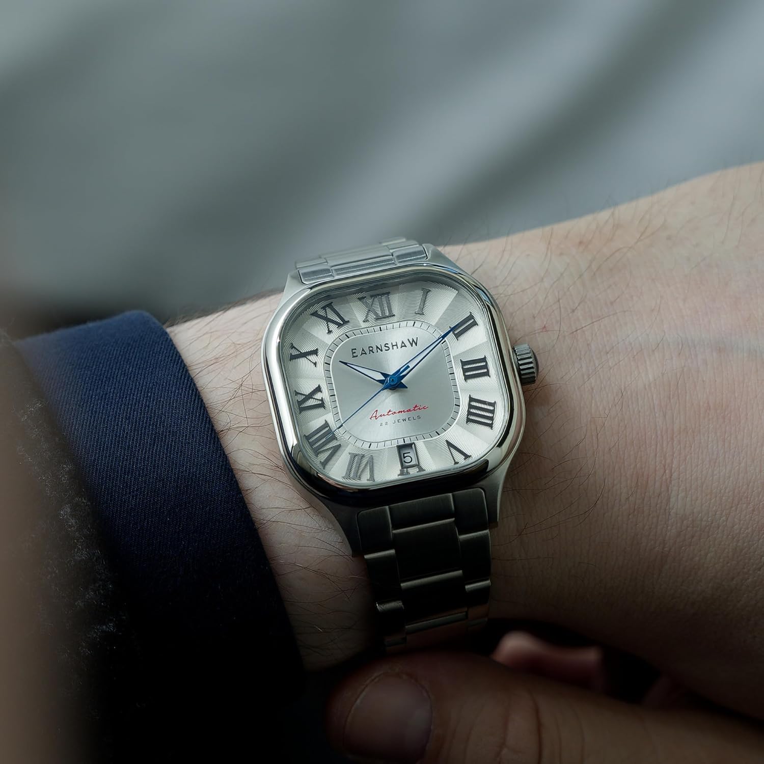 Thomas Earnshaw Coussin Automatic Watch on wrist