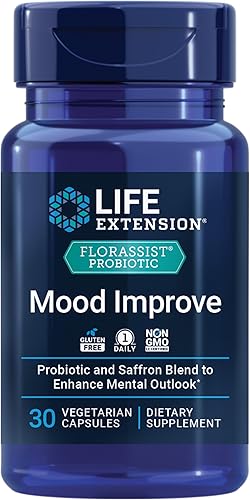 Life Extension FLORASSIST Probiótico Mejorar el estado de ánimo, probióticos y mezcla de azafrán mejora el estado de ánimo y la perspectiva mental,