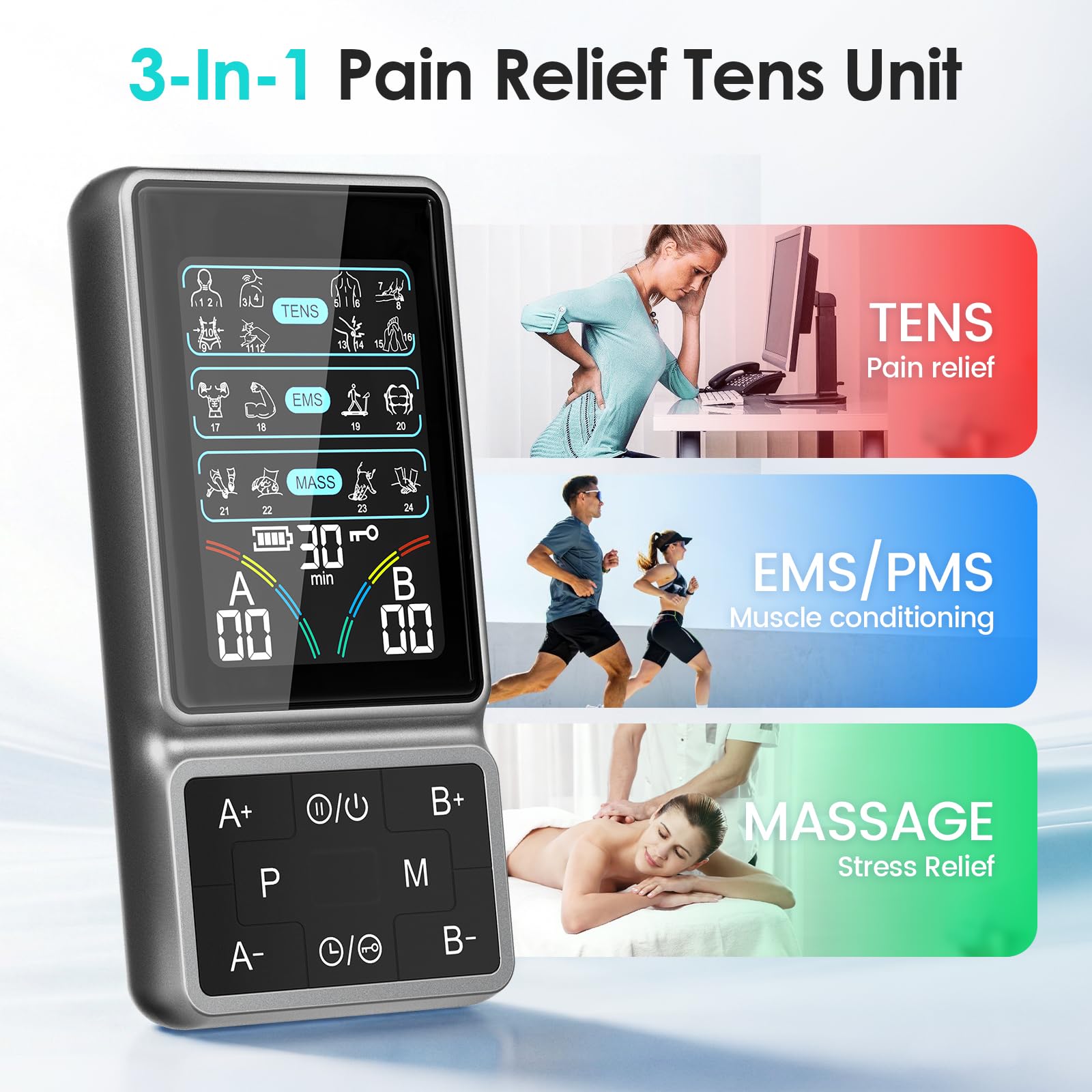 FDA Cleared TENS Unit Muscle Stimulator, HD Color Screen & 24 Modes — Amazon image 3