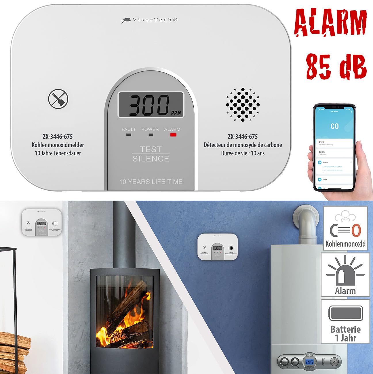 VisorTech CO Melder WLAN: 2er-Set WLAN-Kohlenmonoxid-Melder, LCD-Display, 10-Jahres-Sensor, App (Kohlenmonoxidwarnmelder, Kohlenmonoxid Camping, iPad)