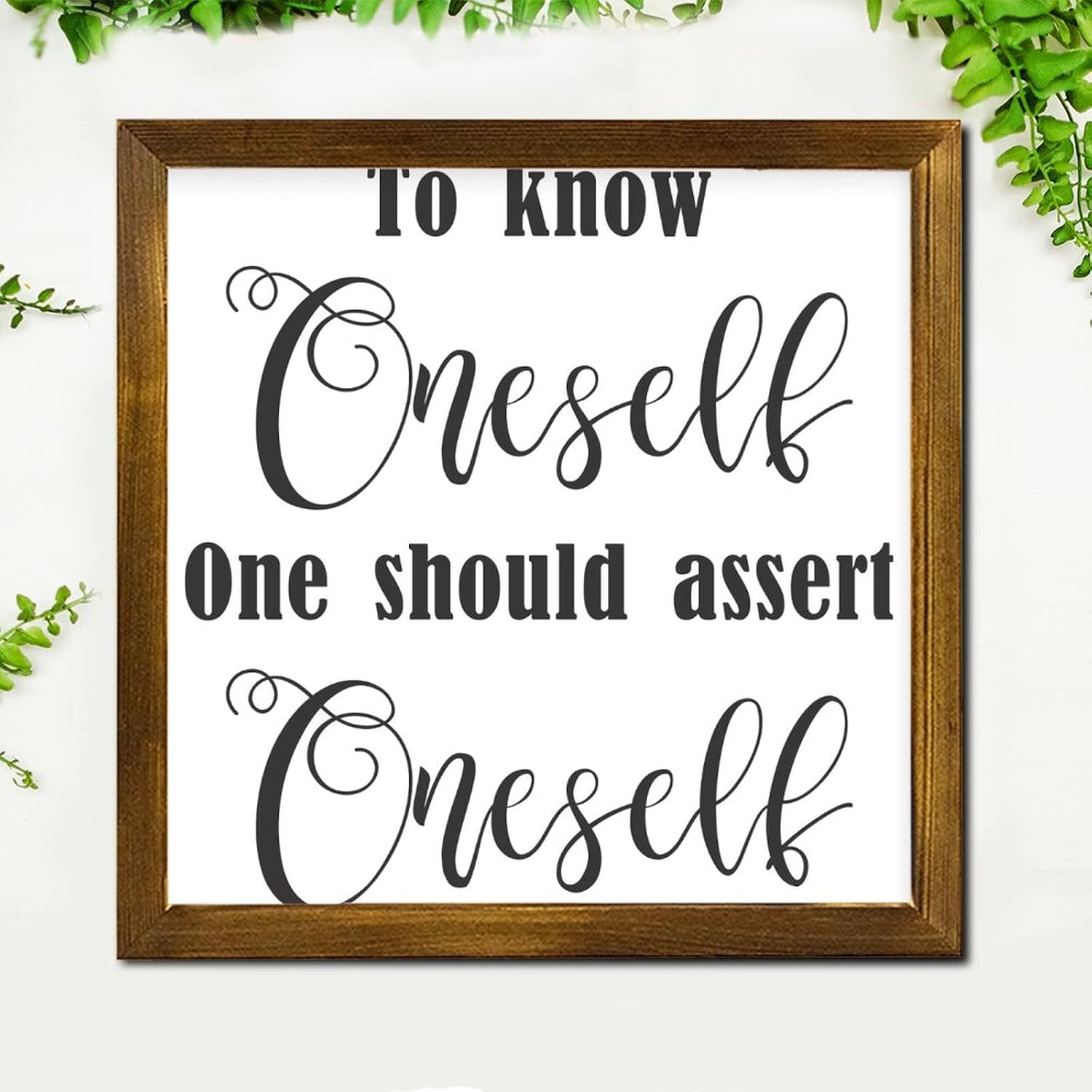 to Know Oneself, One Should Assert Oneself Framed Wood Sign Quotes Saying Hanging Wall Art Farmhouse Wood Hanging Sign Decorative for Home Kitchen Living Room Table 12x12 Inch