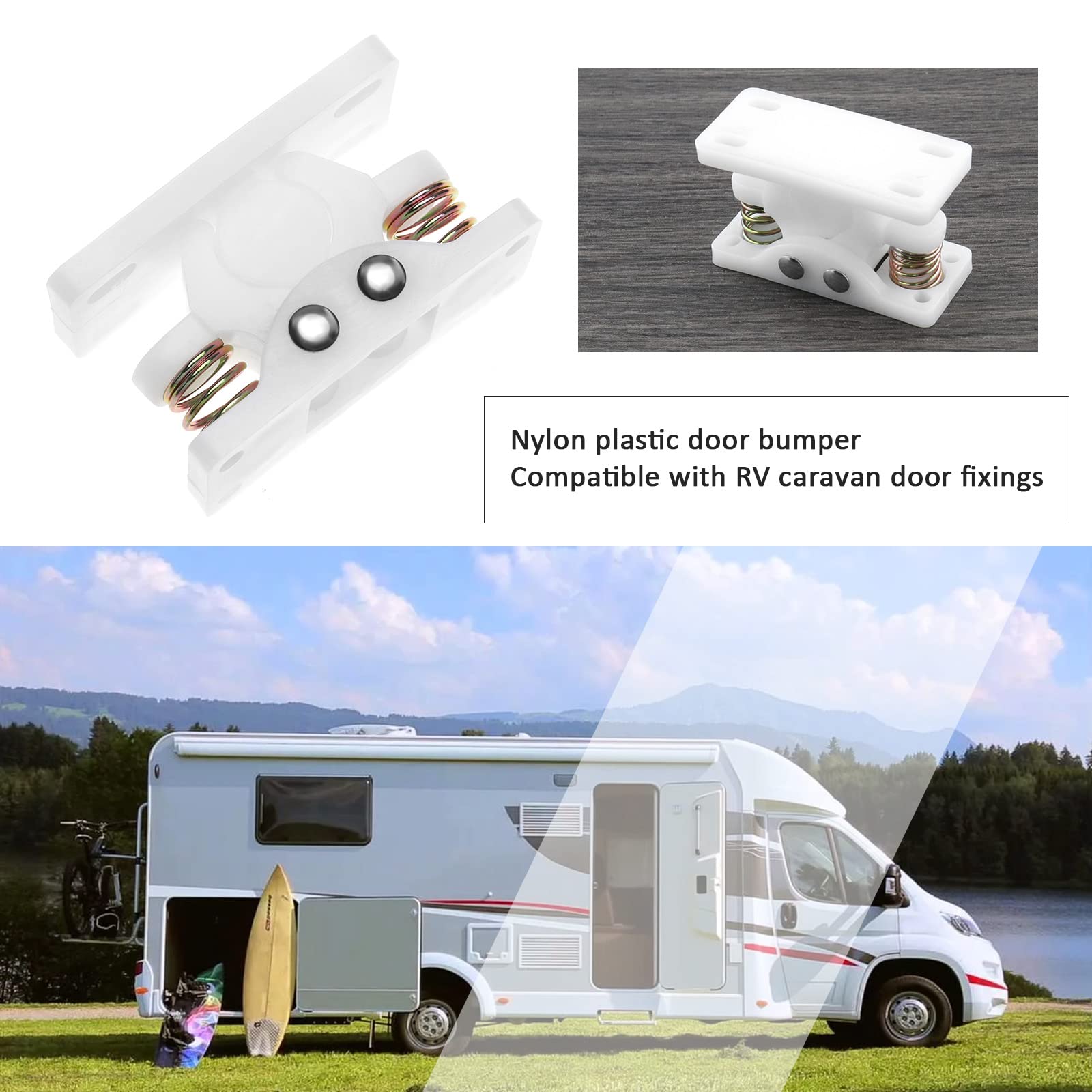 Create Idea 2 Fermaporta In Plastica E Metallo Per Camper, Roulotte, Barche E Mobili, Bianco