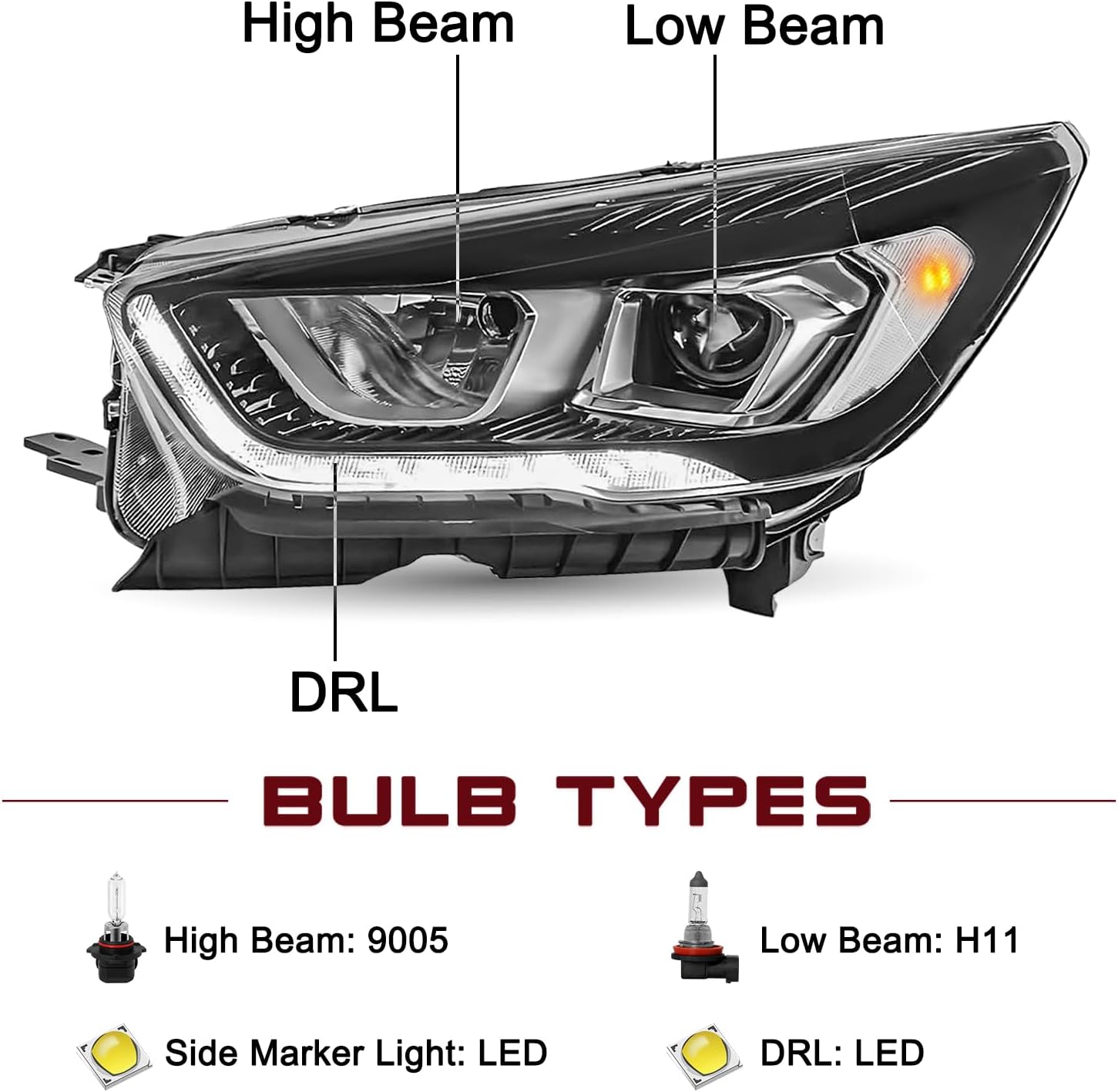 JSBOYAT With LED DRL Projector Headlight Assembly Replacement Bulbs Not Included for 2017 2018 2019 Ford Escape Headlamp Driver&Passenger Side (Pair)
