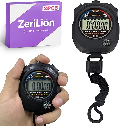 Paquete de 2 cronómetros de mano para entrenadores y árbitros, pantalla transparente grande, función de hora y fecha, cronómetro deportivo para