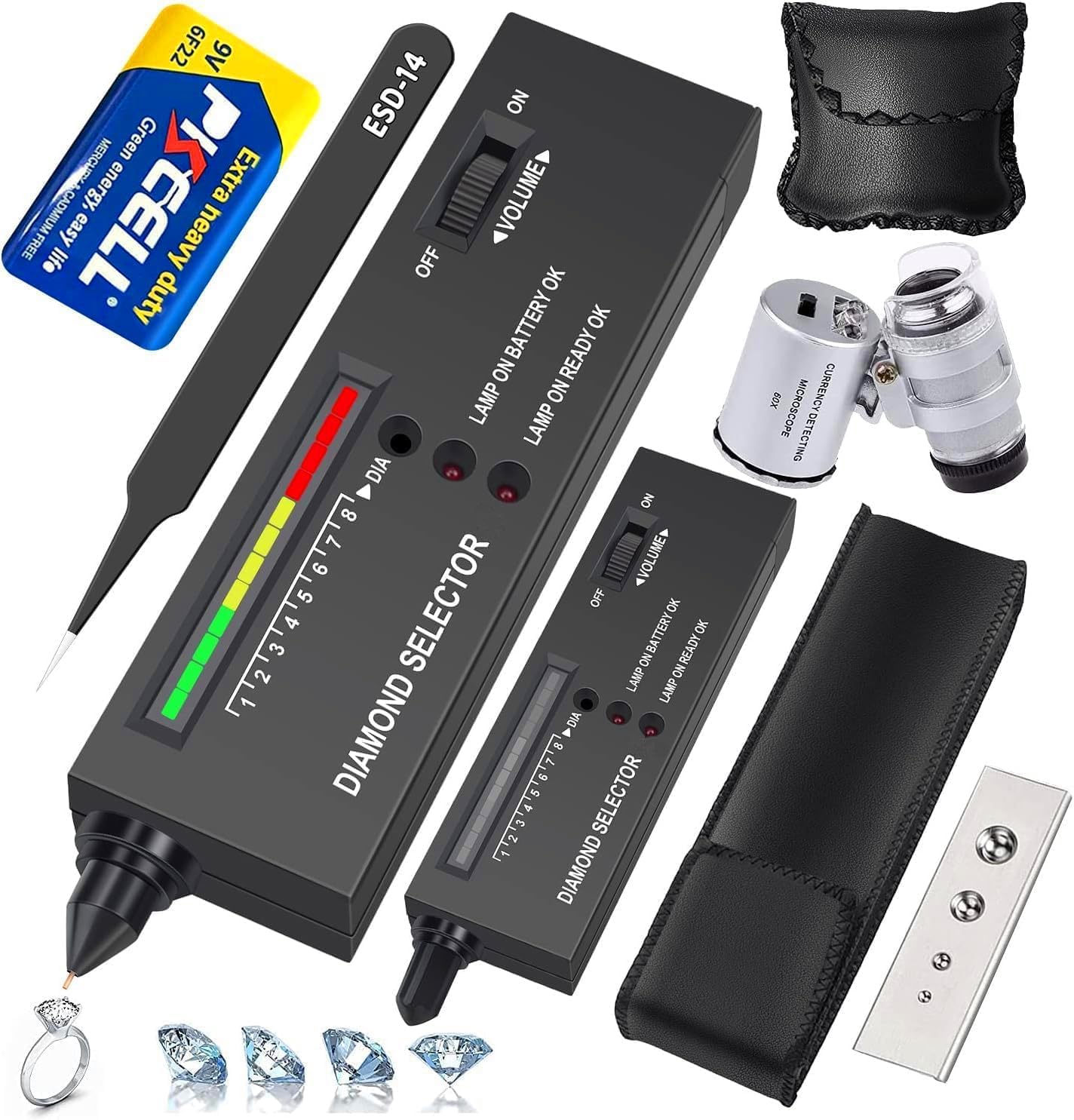 morris professional jewelry gem testing pen, high accuracy electronic stone testing tool with 60x magnifying glass kit for novice & expert black picker