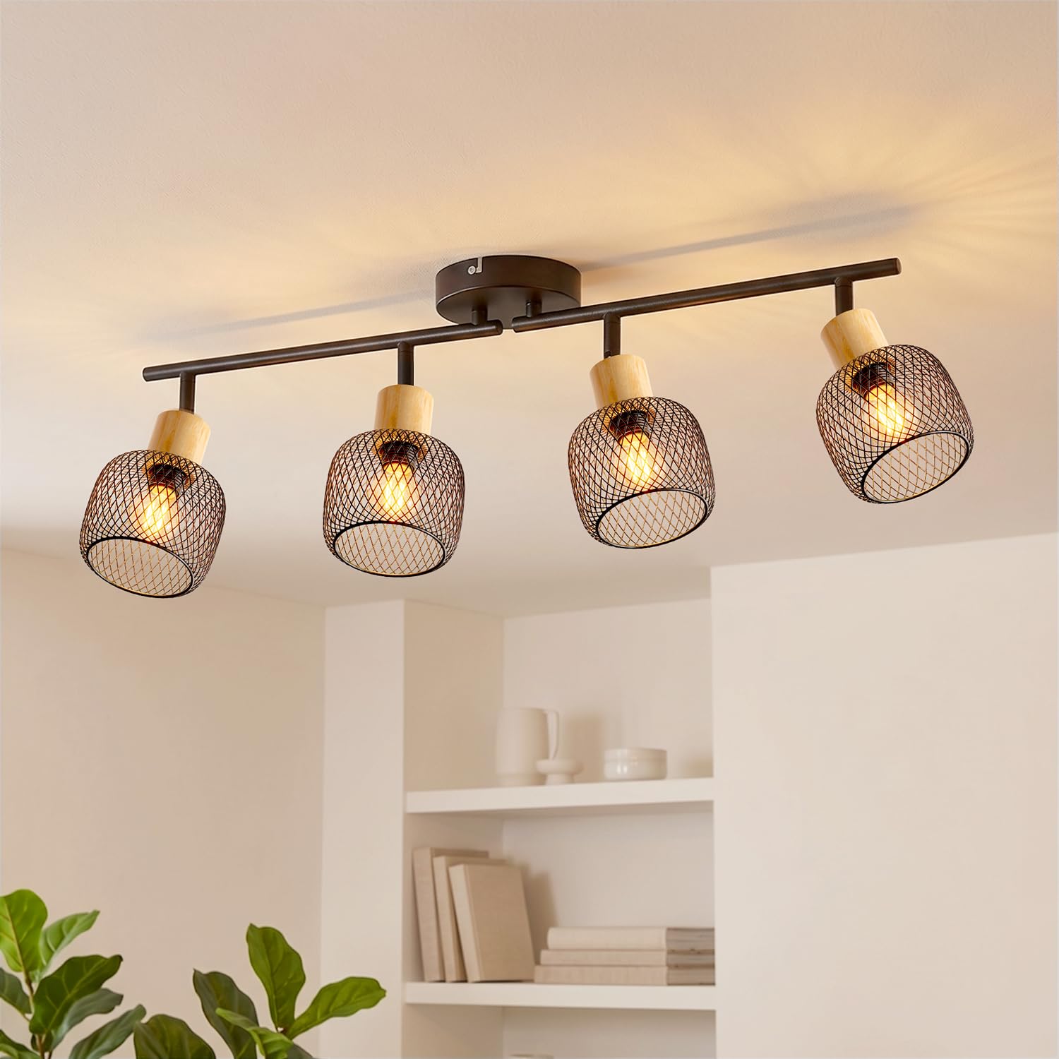 ANWIO Faretti LED da Soffitto Orientabili con 4 Luci E14, Faretto da Interno Moderna, Faretti Soffitto per Barra, Salotto,Cameretta, Cucina (Senza Lampadina)