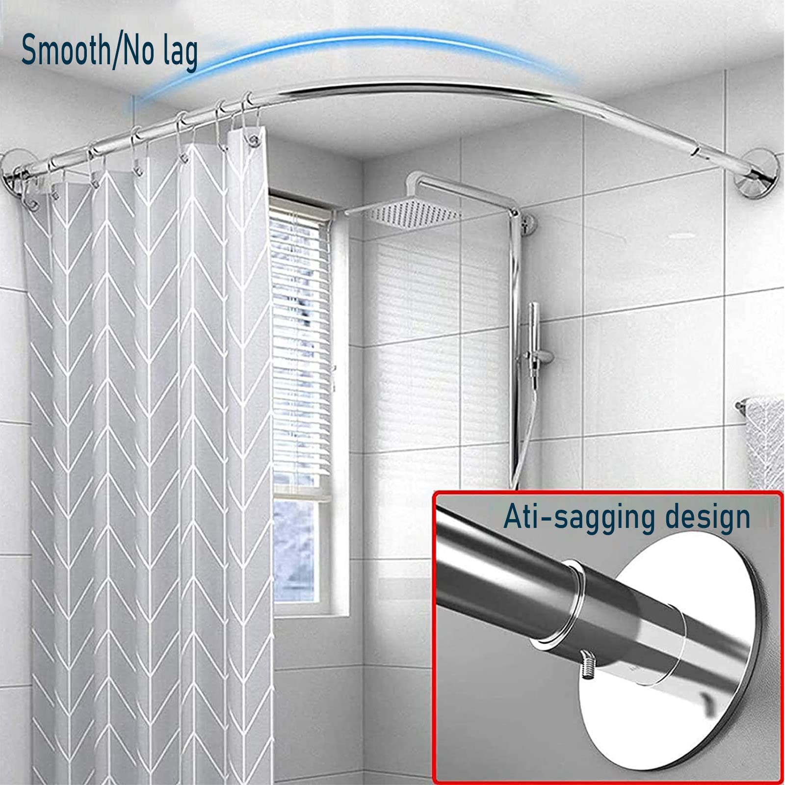 Barra de cortina de ducha ajustable, acero inoxidable inoxidable, instalación sin taladro, barra de bañera esquinera, 80-100 cm, elegante solución de baño para hogares modernos