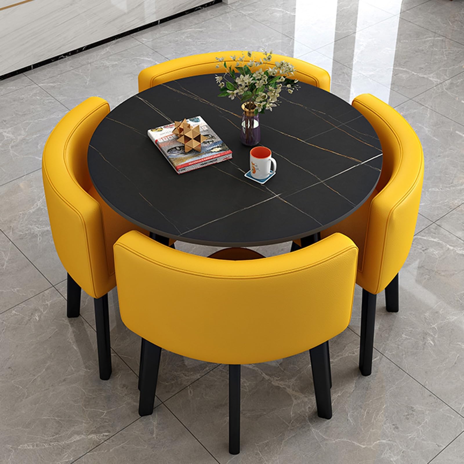 Table de réception ronde de style nordique moderne, ensemble table et chaises PAKMEZ pour bureau, club, salon de thé ou café, jaune