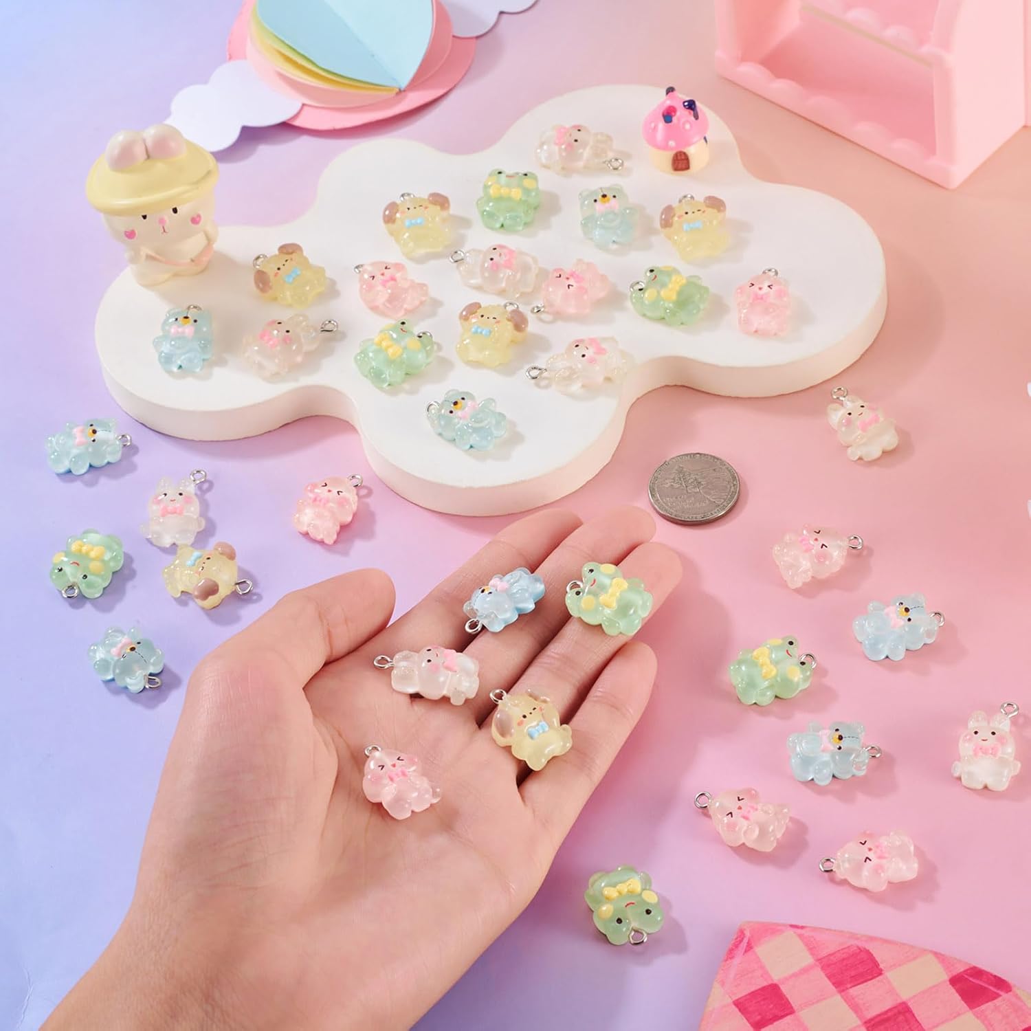 50Pcs Luminous Animal Resin Charms Glow in The Dark Dinosaur Frog Bear Rabbit Dog Pendants Cute Cartoon Animal Ornament Pendants for DIY Earring Necklace Bracelet Keychain Jewelry Making - Image 5