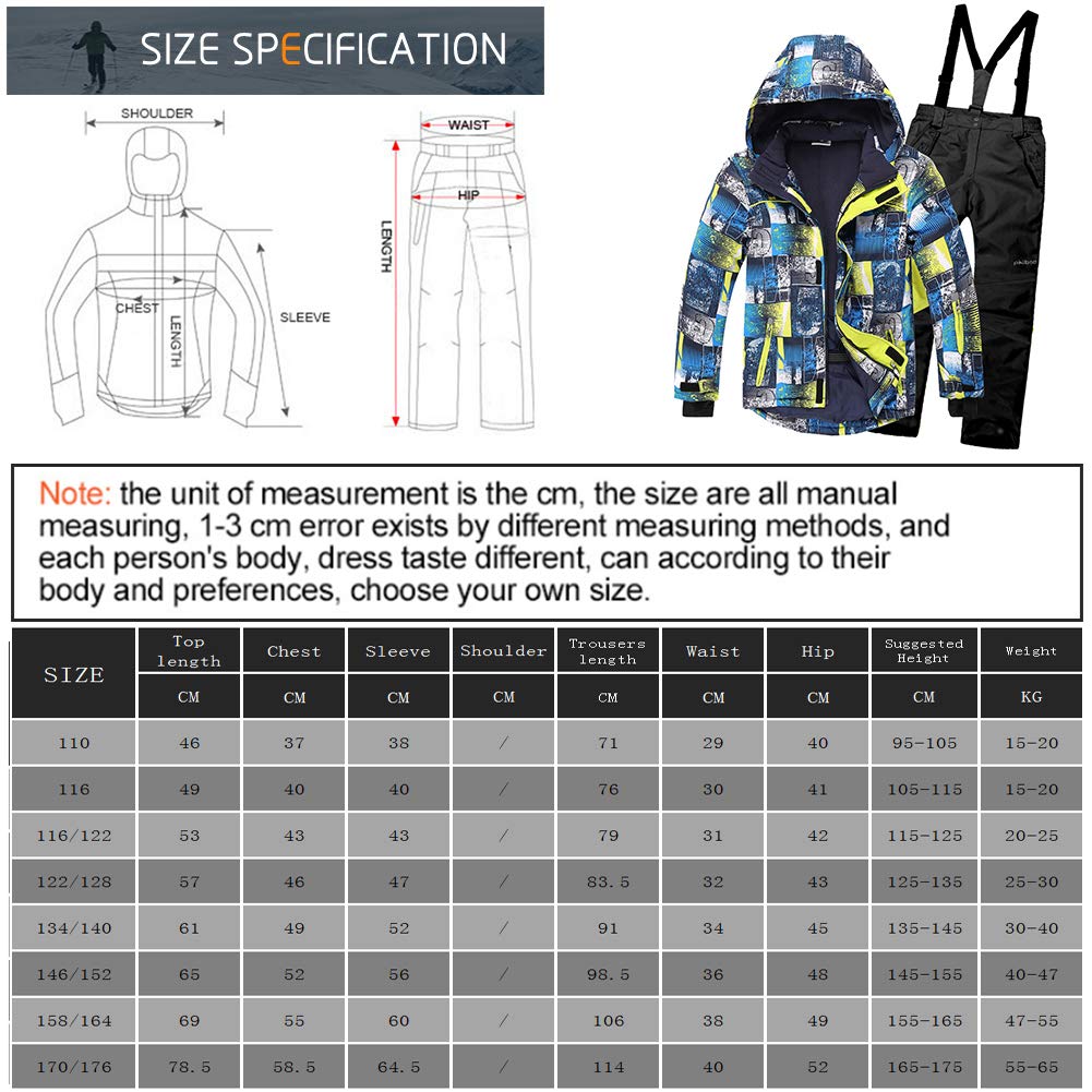 Amur Leopard Combinaison de Ski pour Enfants Garçons Filles Coupe-Vent Imperméable Épaissir Chaud Extérieur Pantalon en Coton en Plein air Veste de Ski