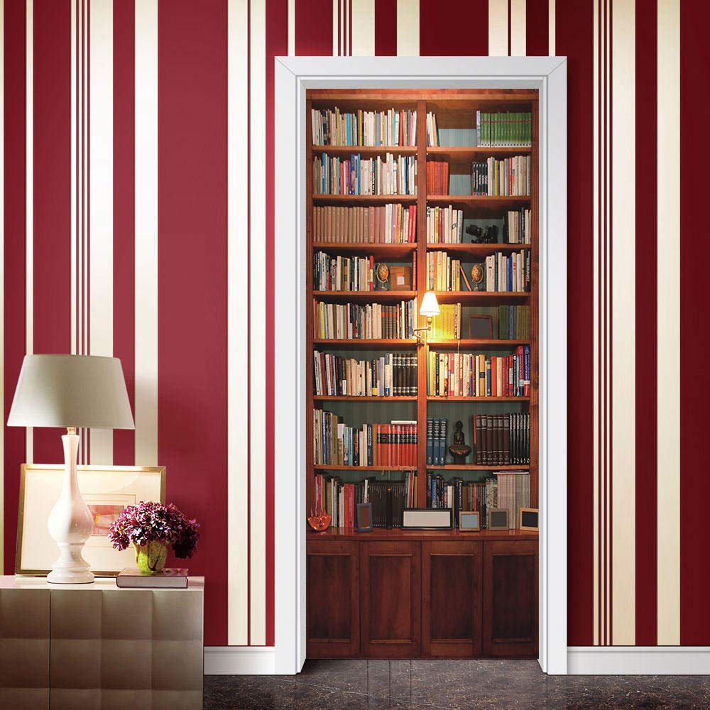 Adesivi 3D Per Porte Effetto Libreria | Autoadesivi Rimovibili 95x215 Cm | Decorazione Murale Per Camera E Soggiorno