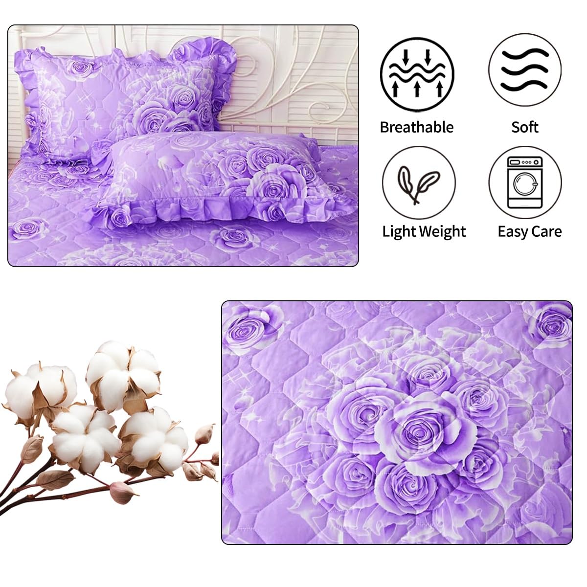 Juego de colcha con volantes tamaño king – Edredón floral vintage de 3 piezas con caída de 17.7 pulgadas, sábana bajera suave y cálida y 2 fundas de almohada, tamaño doble pequeño azul (120 x 200 cm)