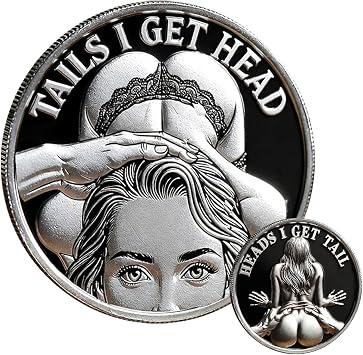 Heads I Get Tail/Tails I Get Head Commemorative Coin Funny Heads and Tails Challenge Decision Coin Humor Prank Gift for Adults Date Night Ideas Double-Sided Cheeky Lucky Token Black