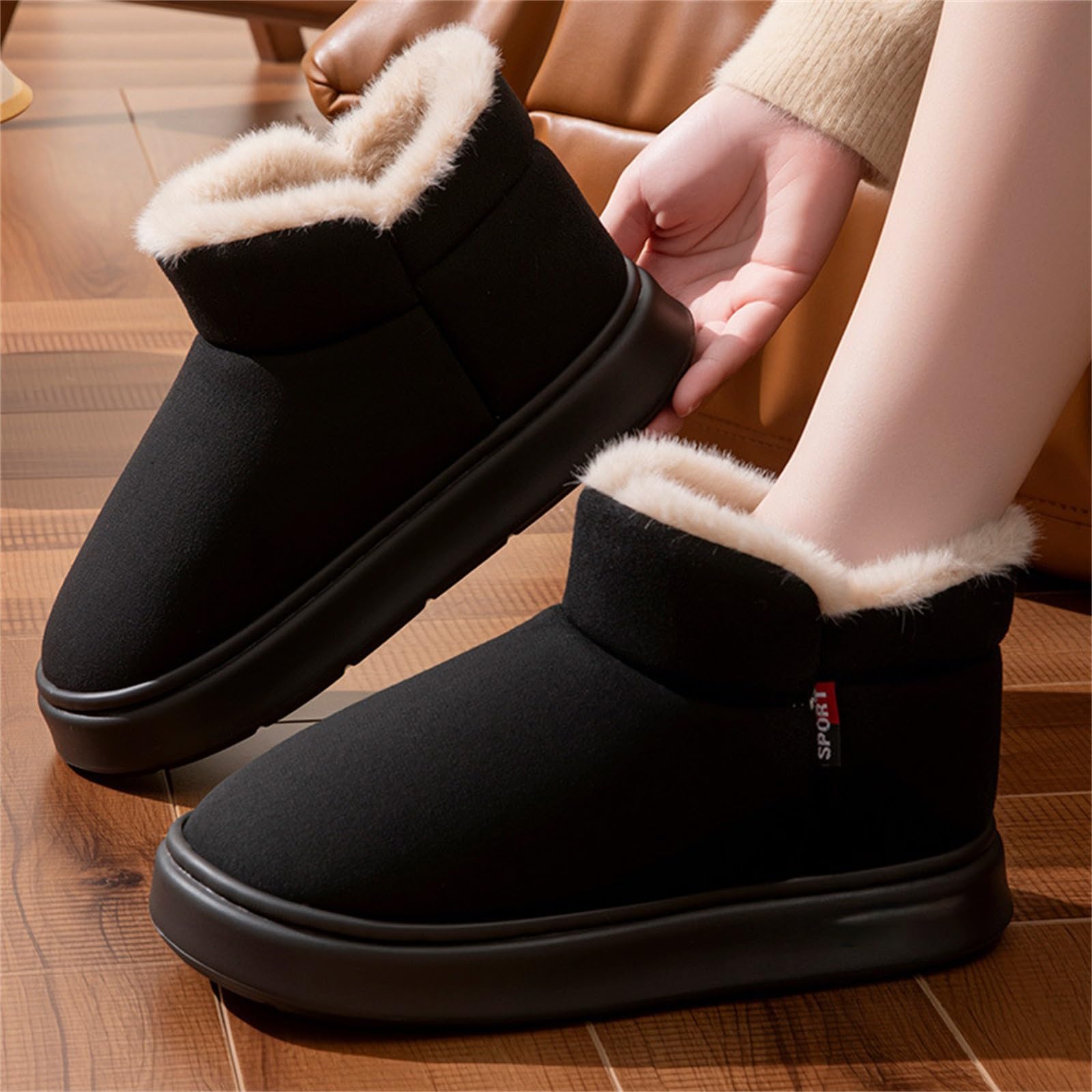 SKFLABOOF Winterboots Damen Gefüttert - Winter Chelsea Boots Women Western Wildleder Stiefeletten Cowboy Plateau Stiefel Flach Schuhe Elegant