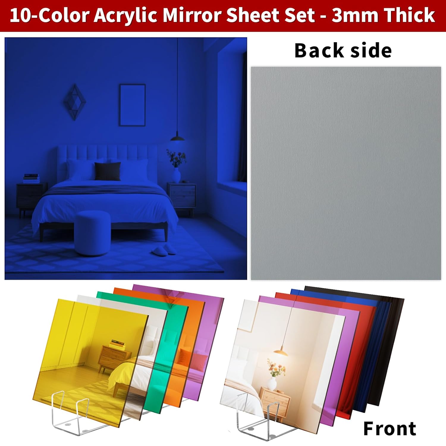Mirror Acrylic Sheets 1/8 ” Thick - 10 Pack 8 X 8 inch Muliticolored Plexiglass Panels Blanks for Laser Cutting and Engraving for DIY Crafts Projects