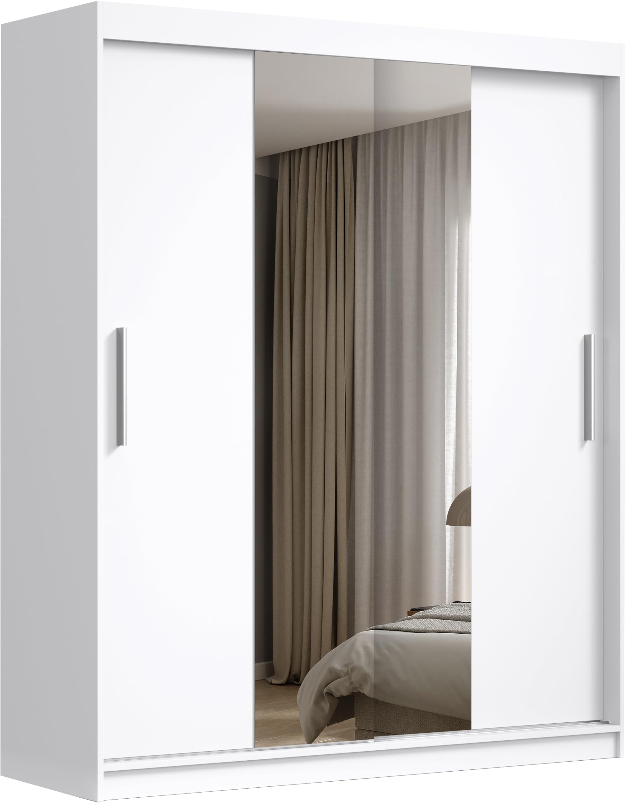 Schiebetürenschrank mit Spiegel 180 cm, 2 Türen, Weiß